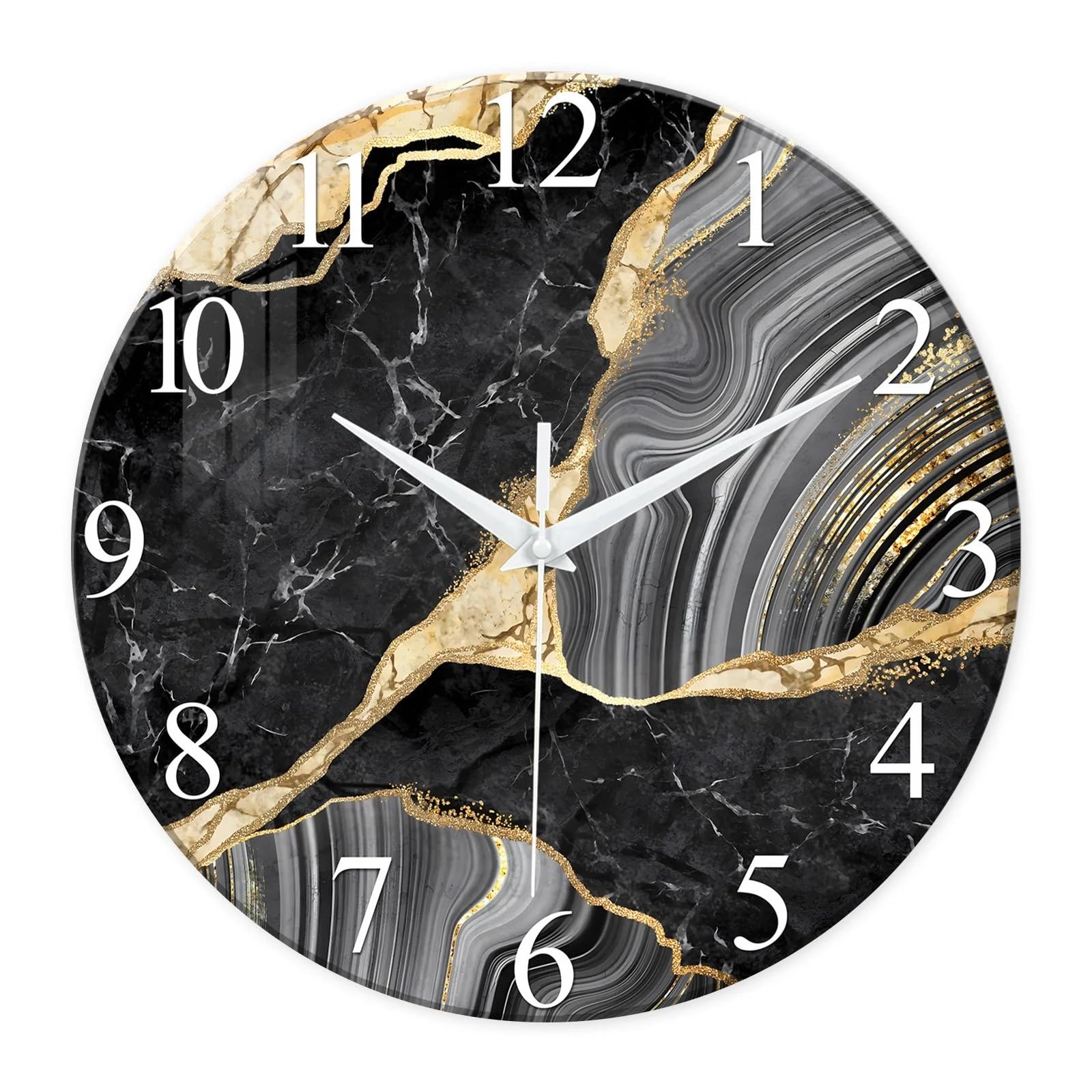 Horloge murale moderne en verre marbre 12 pouces décoration maison salon