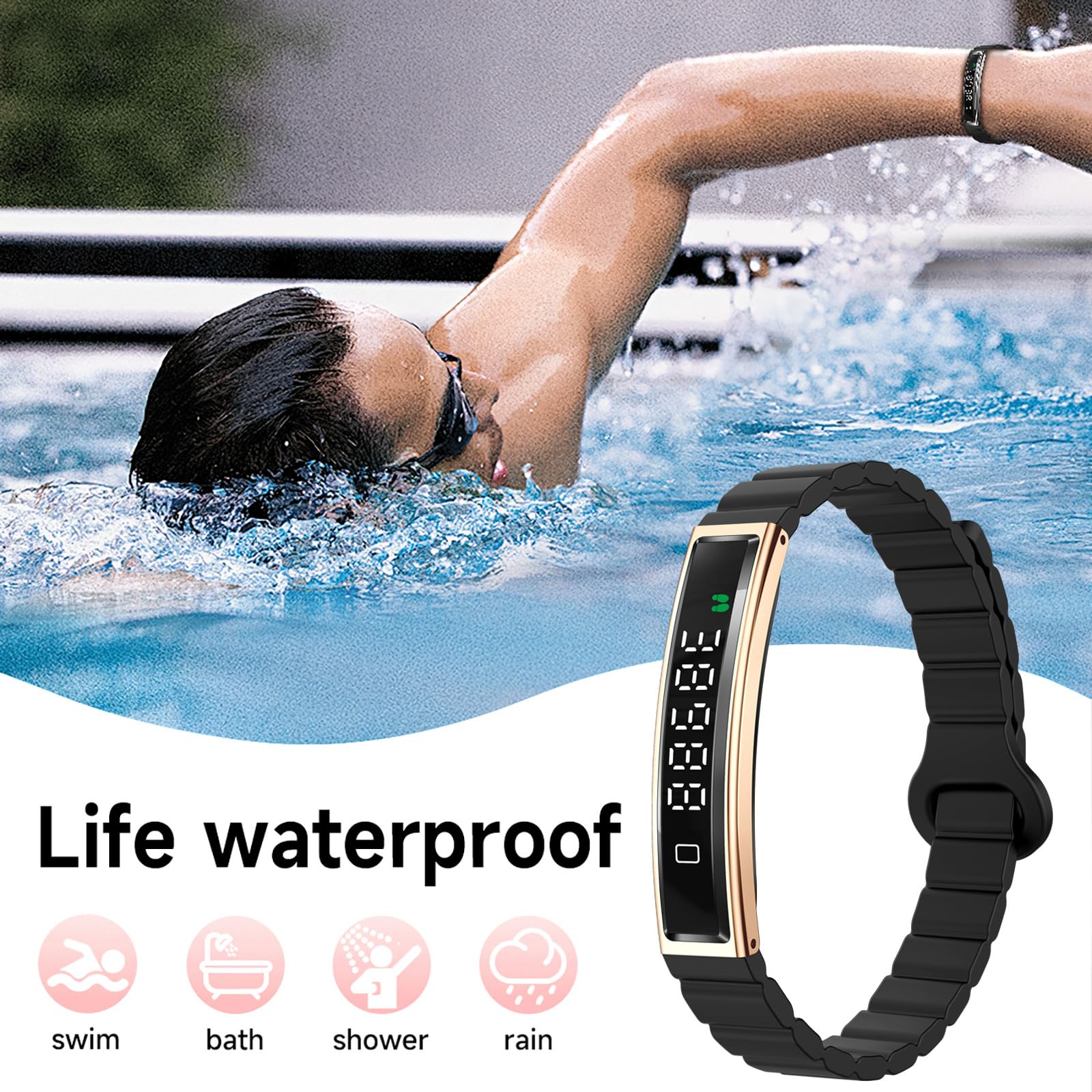 findtime Bracelet intelligent avec podomètre, moniteur de fréquence cardiaque, moniteur de sommeil, étanche IP68, suivi du stress, modes sportifs, suivi d'activités, pour iOS et Android