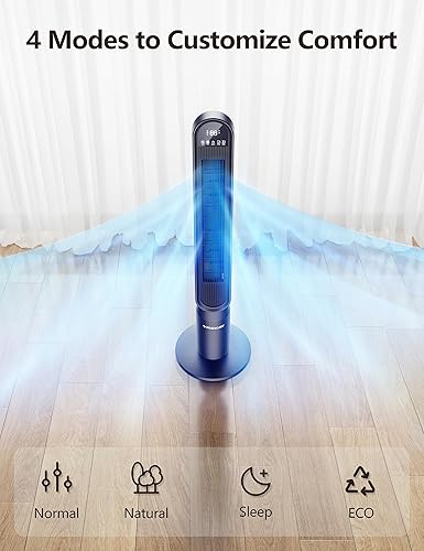 Miniatura 4 de VAGKRI - Ventilador de torre oscilante de 42 pulgadas con control remoto 3 modos 4 velocidades de viento temporizadores de 15 horas oscilación de 90