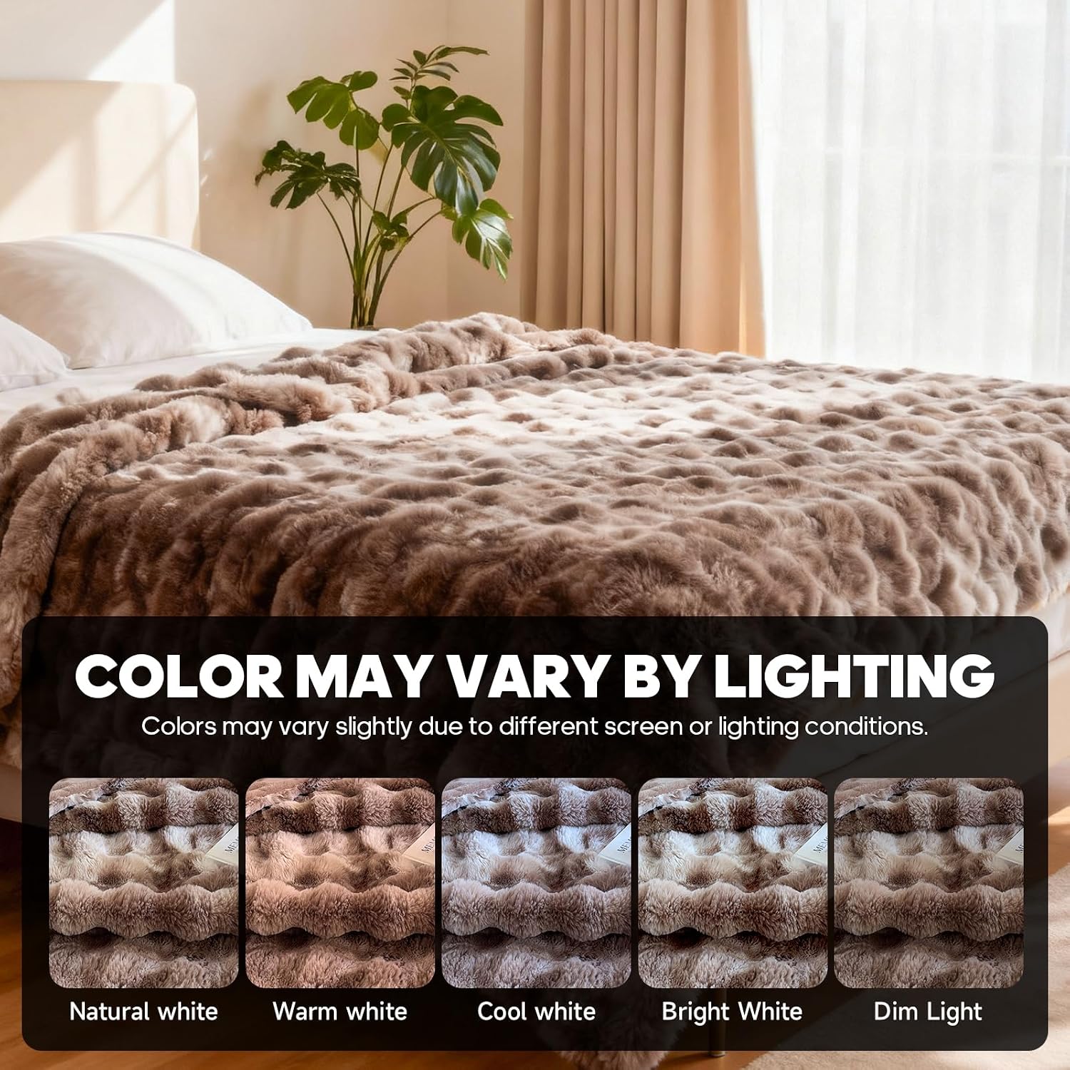 Luxury 1000GSM Faux Rabbit Fur Throw Blanket, Tie-Dye Brown, Ultra Soft Plush 3D Bubble Design, Reversible Mink Brown Blanket for Couch, Sofa, Bed & Living Room, 60"x80", Gift for Women & Family