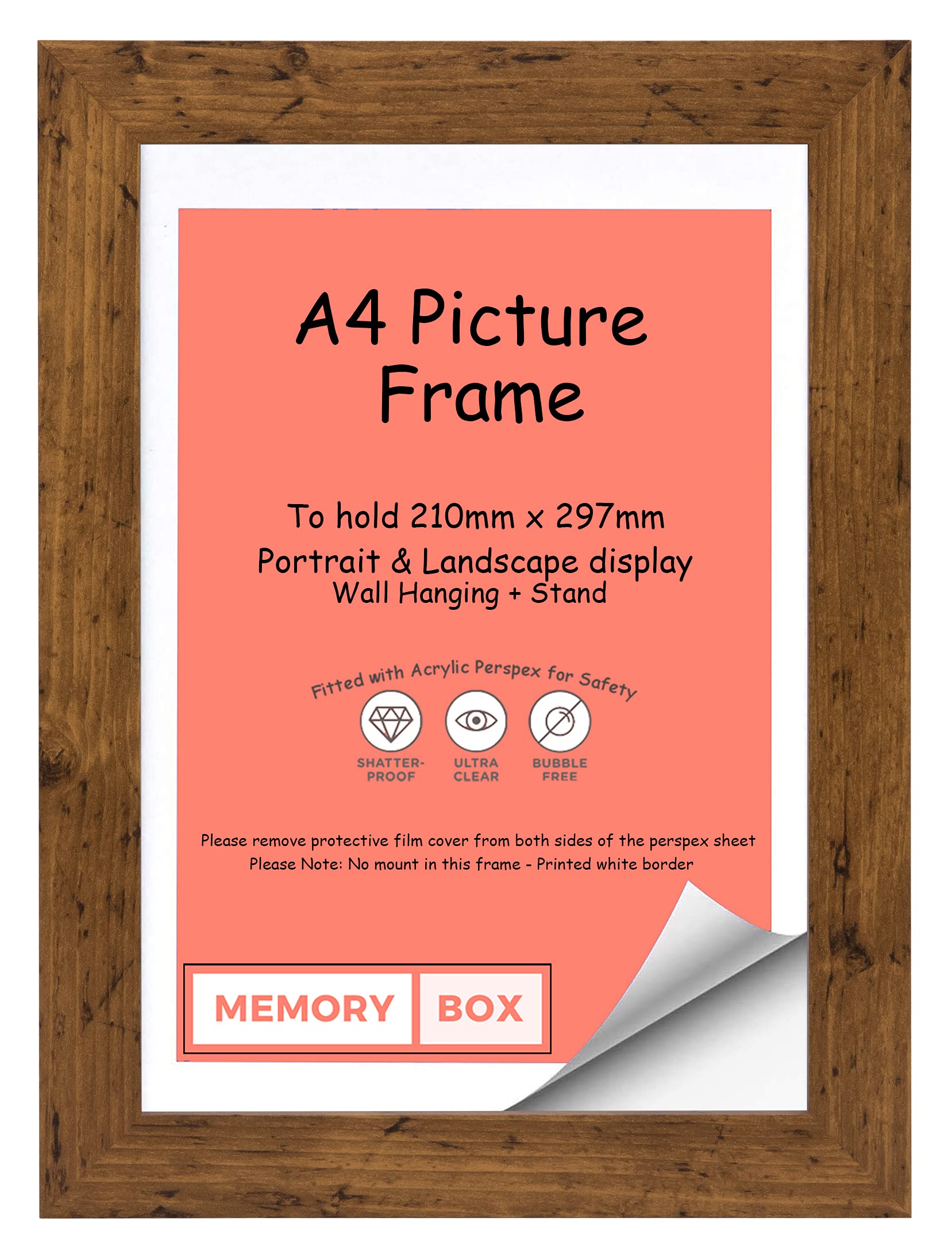 Memory Box Wrapped MDF Picture/Photo/Poster frame with Perspex Sheet - Moulding 30mm Wide and 15mm Deep - (11.75" x 8.25") (21.0 x 29.7cm) Rustic A4