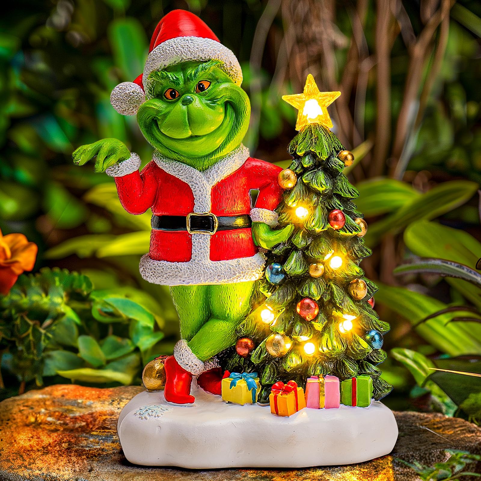 Solar Garden Outdoor Statues with Succulents and 7 LED Lights - Lawn Decor Turtle Statue for Patio, Balcony, Yard Name - Unique Housewarming Gifts (Green G)