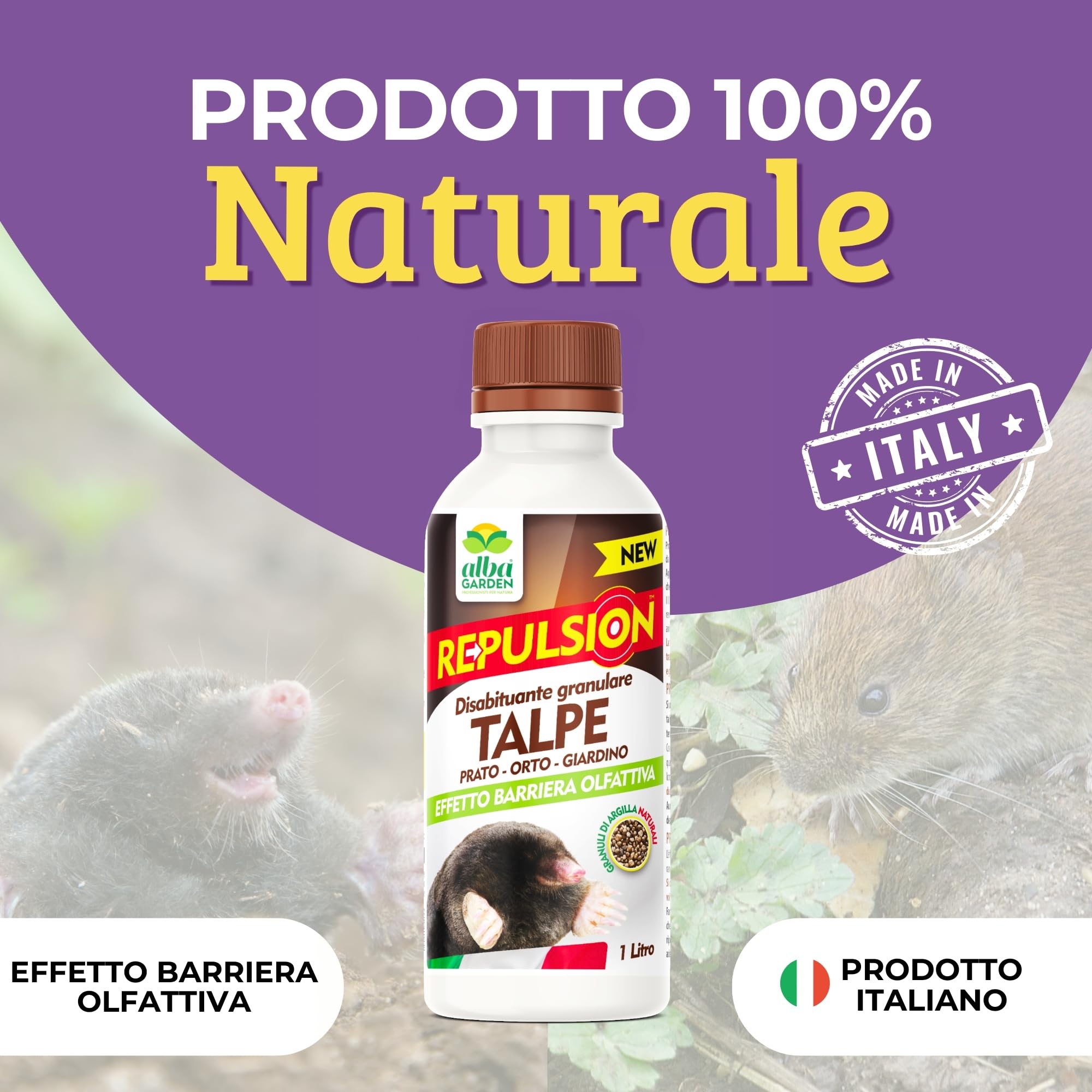Albagarden - Repellente Talpe - Scaccia Talpe Vegetale Olfattivo per Allontanare da Orto E Giardino - No Trappola Antitalpa Granulare X 1 Litro