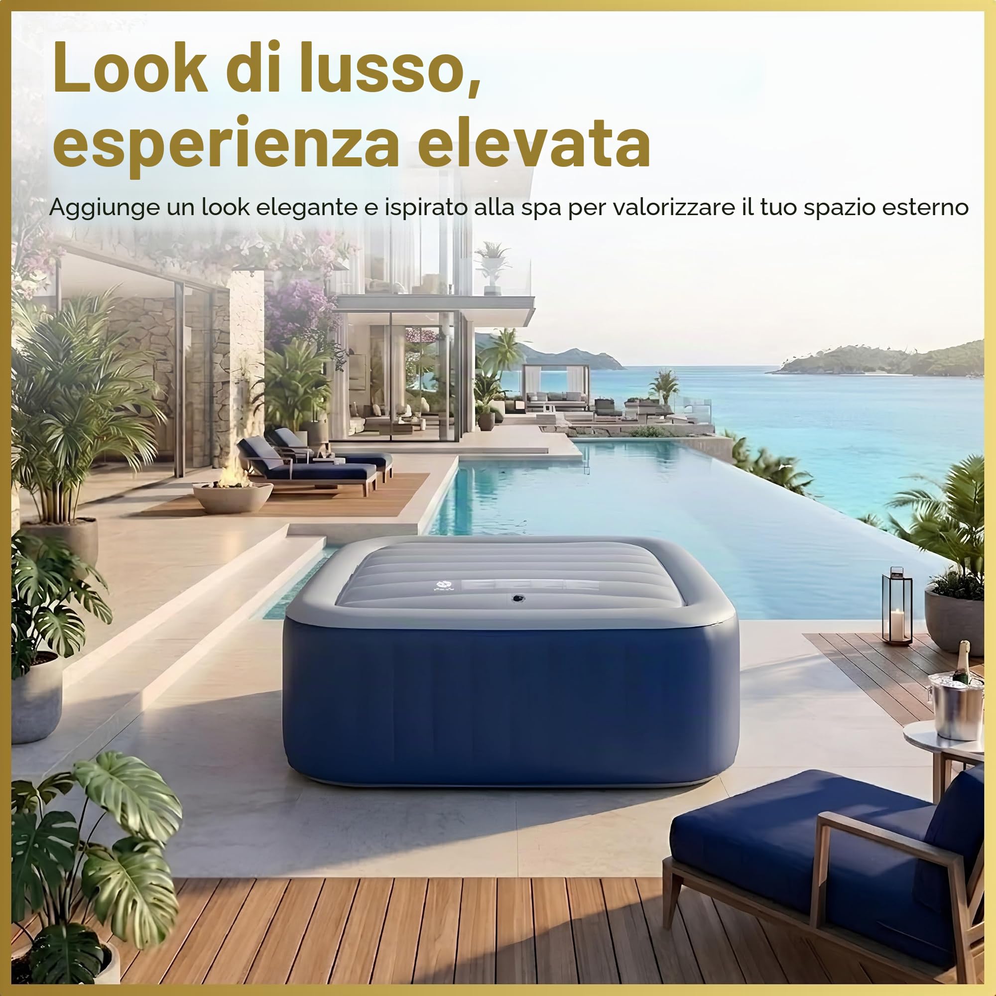 Copertura per spa a risparmio energetico, coperchio gonfiabile, protezione contro pioggia e troppopieno, tecnologia isolante termica, vescica quadrata adatta a tutte le vasche idromassaggio quadrate