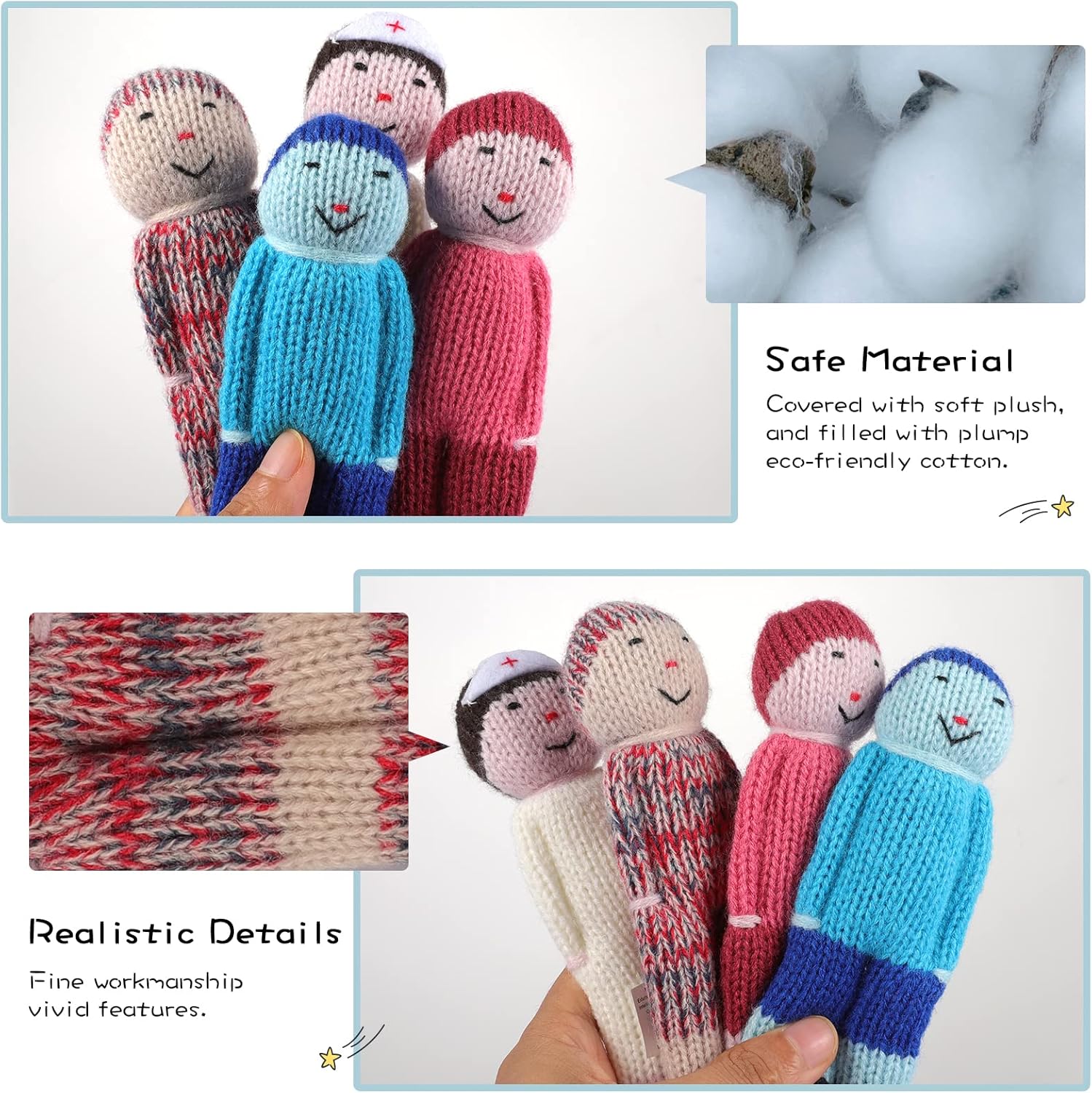 VTRETU Knit Doll，100% Cotton Handmade Crochet Stuffed Toys，Children’s Gift, a Box of Four Sets, 6 inches(W01) : Toys & Games
