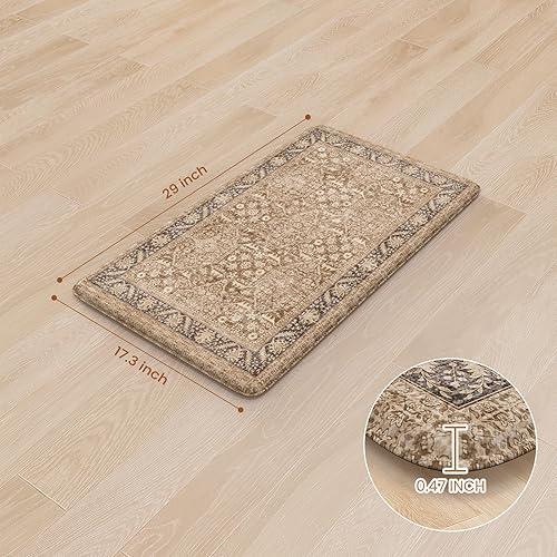 Vista 272 de KIMODE - Juego de 2 tapetes de cocina antifatiga, estilo vintage, antideslizantes, impermeables, ergonómicos, acolchados, cómodos para lavandería