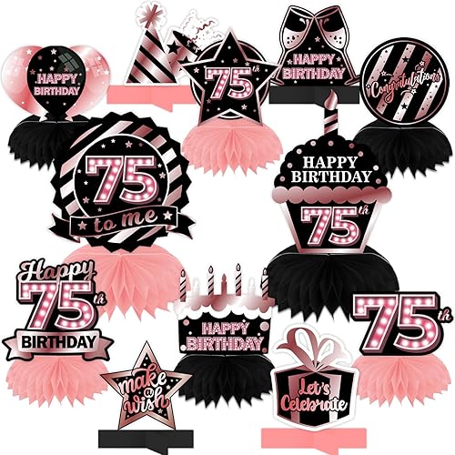 Centros de mesa con diseño de panal de abeja, color oro rosa y negro, decoración temática de globos para niñas y mujeres, princesas de 75 años,