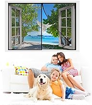 Mosquito Net Window Fibreglass Window 135 x 175 cm Magnetic Fly Screen No Drilling with Adhesive Strip, Magnetic Mosquito Net Curtain for Entrance Doors 【Black】