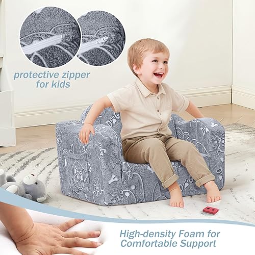 Miniatura 71 de MeMoreCool Sofá de dinosaurio para niños, silla plegable para niños pequeños, sofá cama convertible que brilla en la oscuridad, salón plegable para