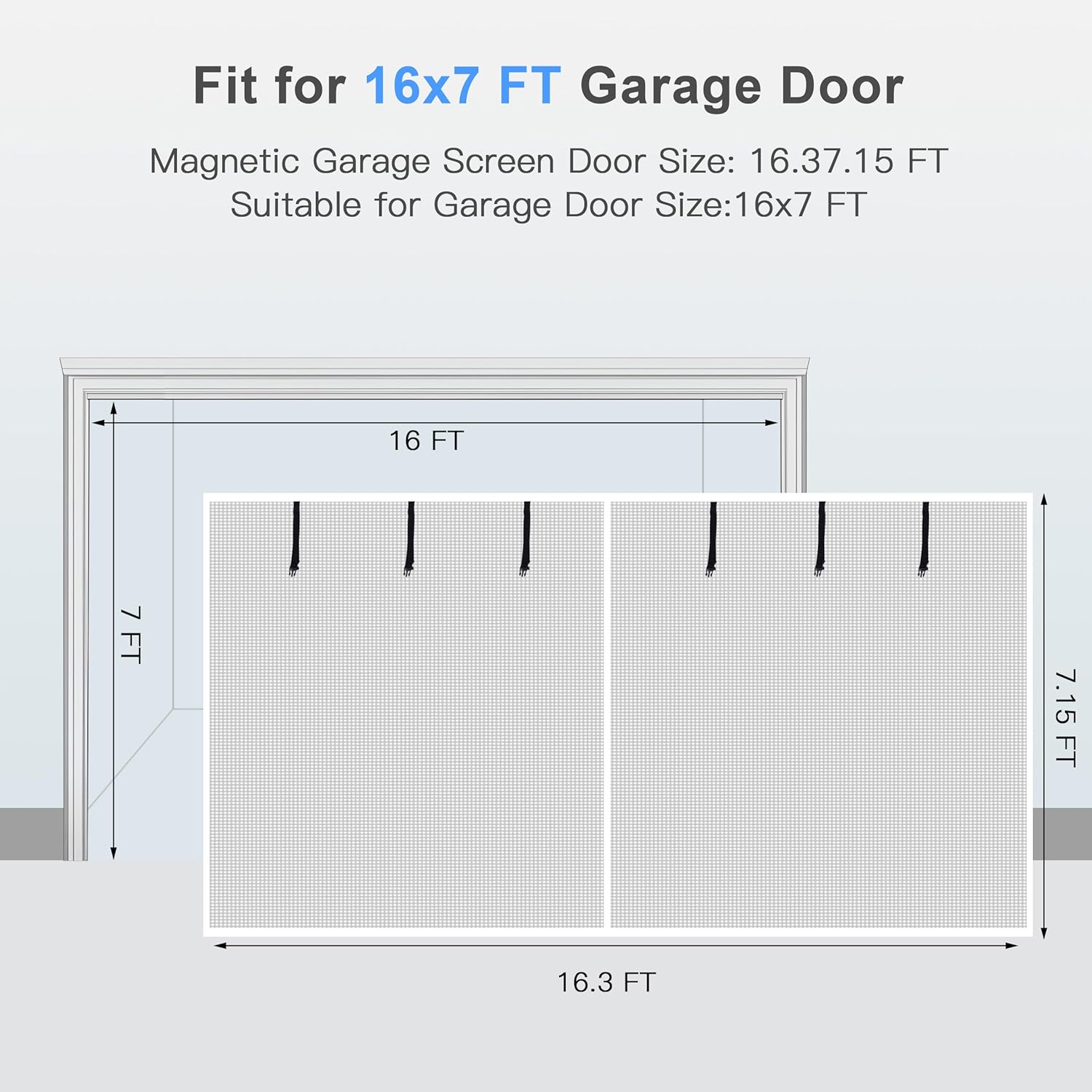 Sunolga Magnetic Garage Door Screen for 2 Car 16x7 FT, Reinforced Polyester Magnetic Screen Door with 26 High Energy Magnets and 6 Strapping Tapes, Hands-Free Screen Door Mesh for Garage Door White