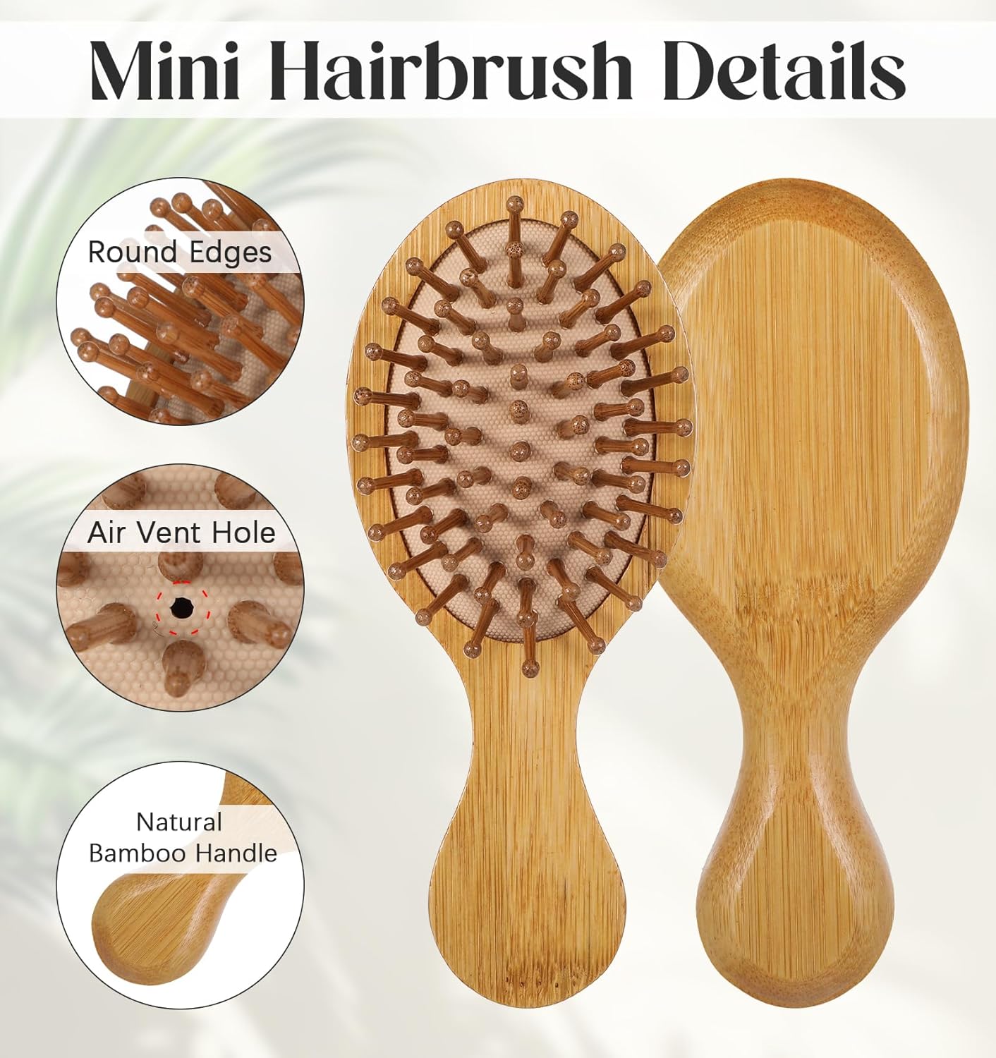 Mini Bamboo Brush, 2 Pack Bamboo Brushes for Hair Growth, Wood Hairbrush for Women Men Kids All Hairtypes, Travel Home Wet Dry Hair Massaging - Image 2