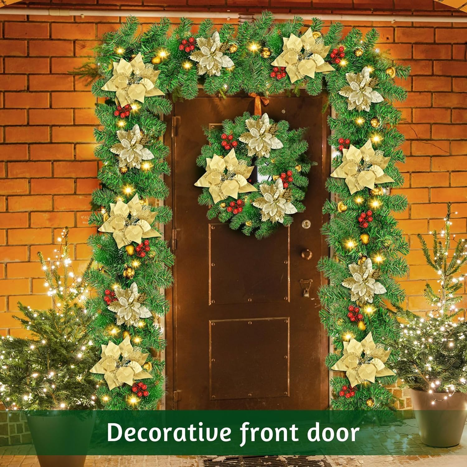 SHAVINGFUN Guirlande de Noël,Guirlande de noël Lumineuse,Guirlande Sapin Artificiel,2.7M LED à Pile Guirlande Noel Exterieur,pour Mur,cheminée,escalier,décoration de Noël (Or)