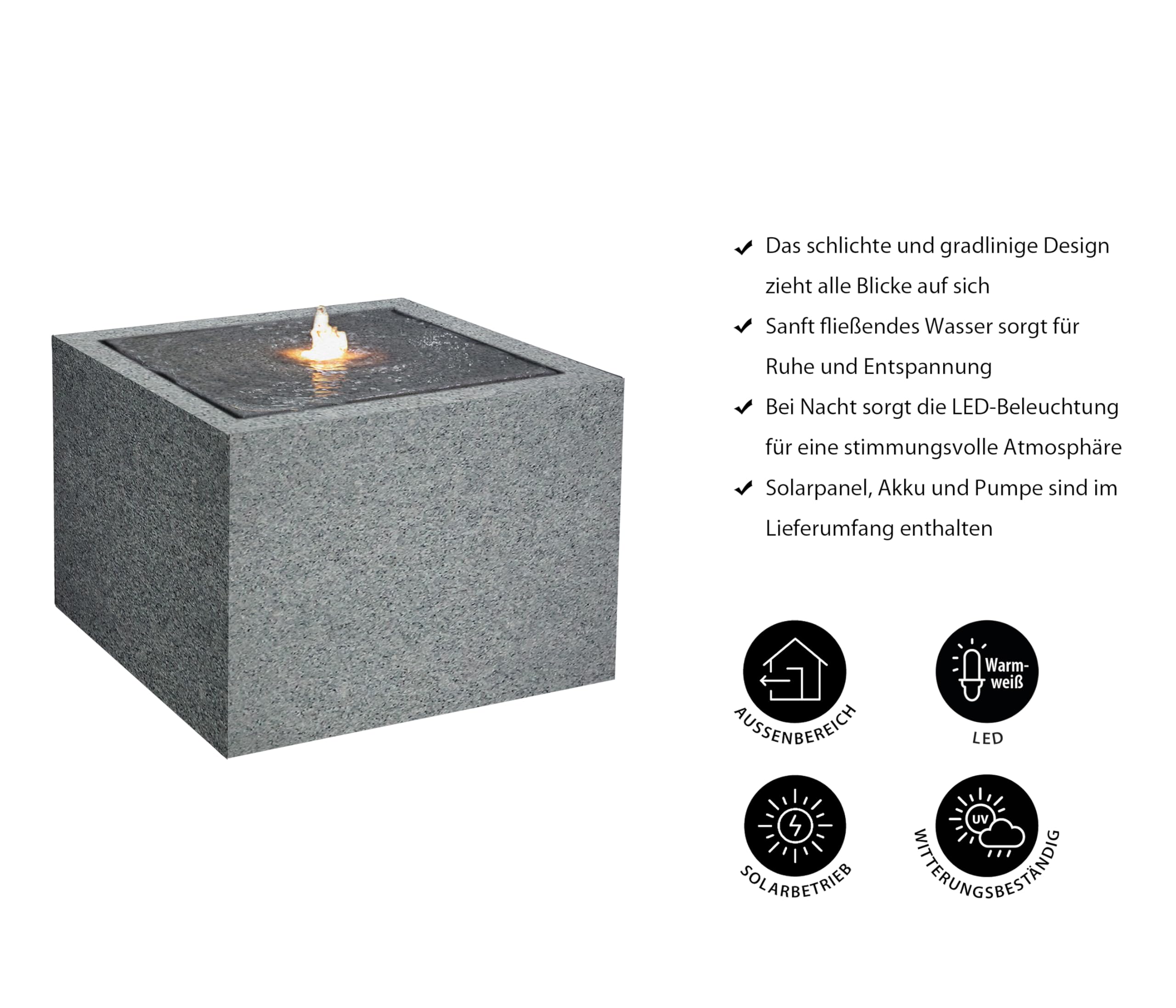 Fontaine Solaire Biala Résistante au Gel Extérieur Éclairage LED 32,5 x 44 x 44 cm Polyéthylène Gris