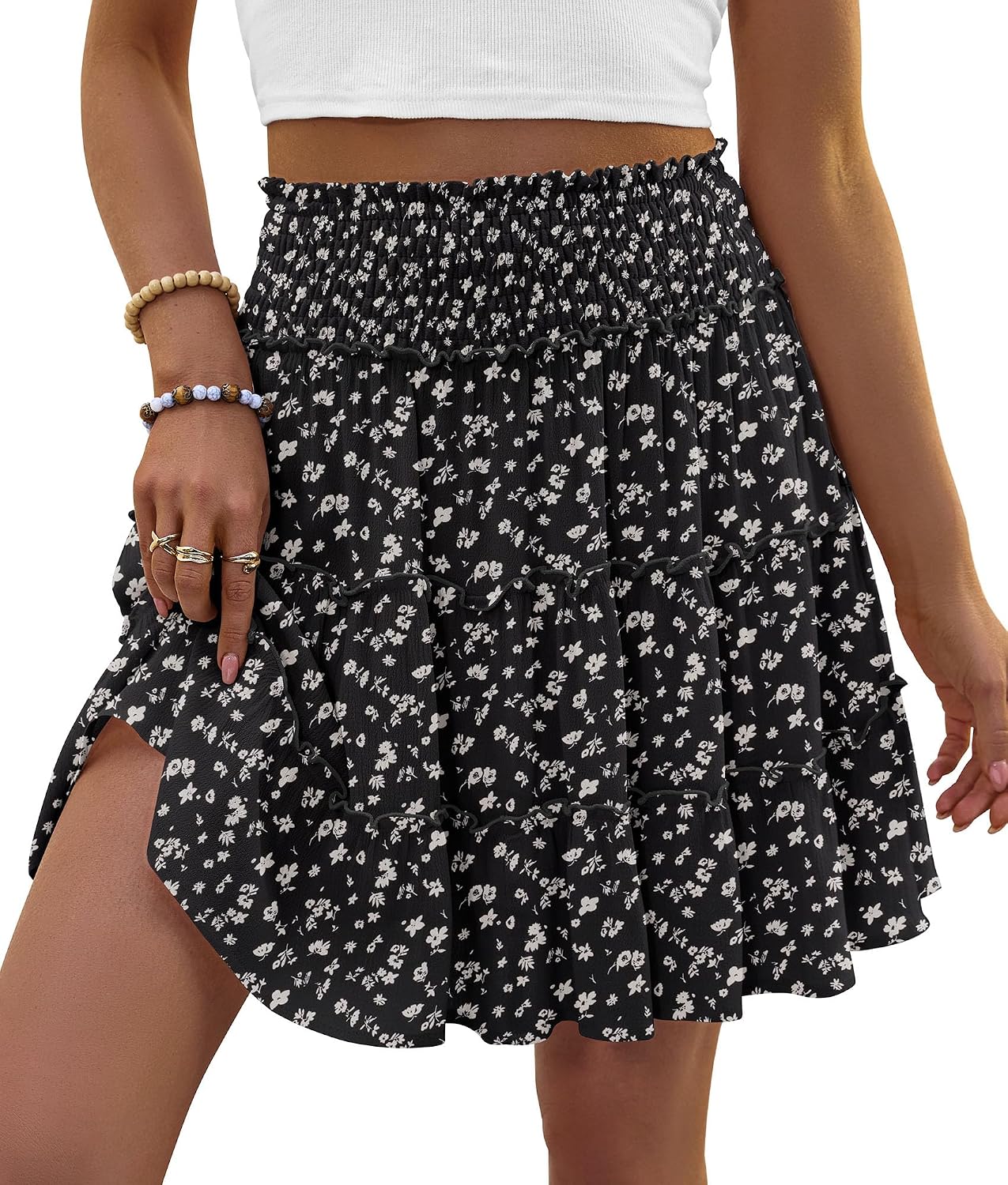 Summer Skirts for Women High Waist Ruffle Skorts Mini Skirt with Shorts | Built-in shorts, with a flowy tiered design for casual wear, workouts, beach and vacation