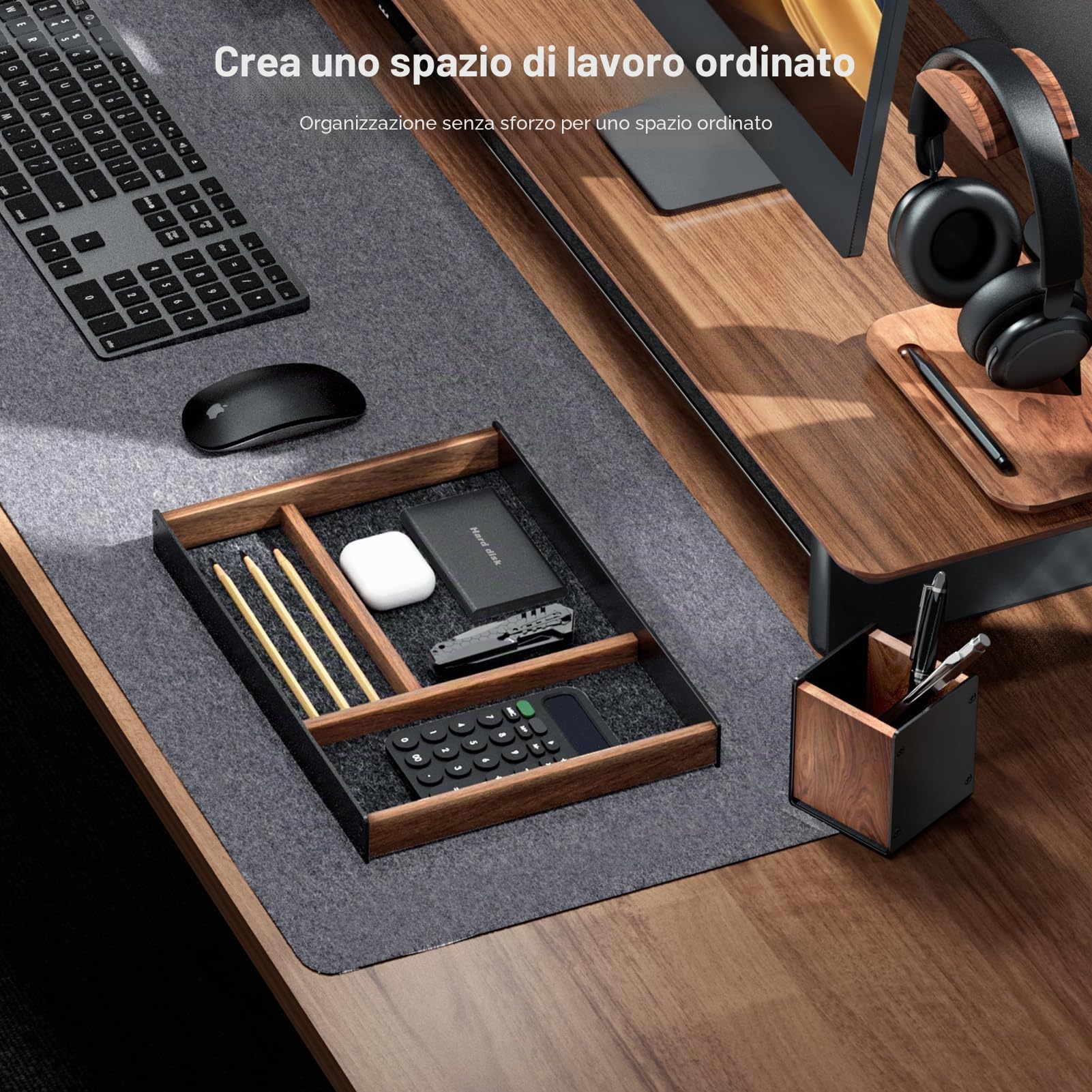 Vassoio da scrivania in legno, organizer da cassetto, stand appendiabiti da uomo in alluminio e noce, accessori da ufficio estetici, casa, forniture, chiavi, penne, orologi