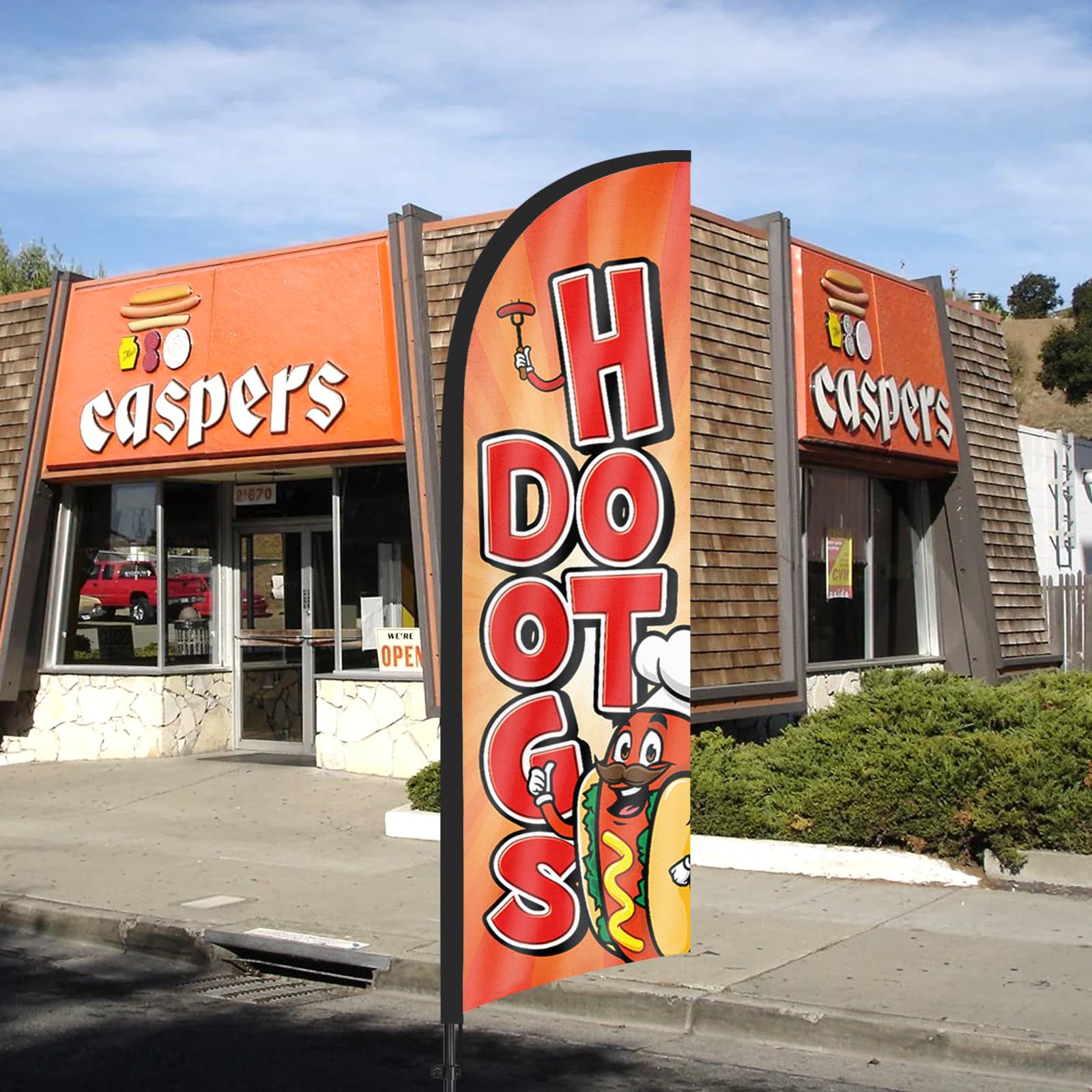 Drapeau à plumes avec mât de drapeau et piquet de sol, 2,6 m, drapeau de hot-dogs sans vent, bannière d'entreprise pour publicité extérieure