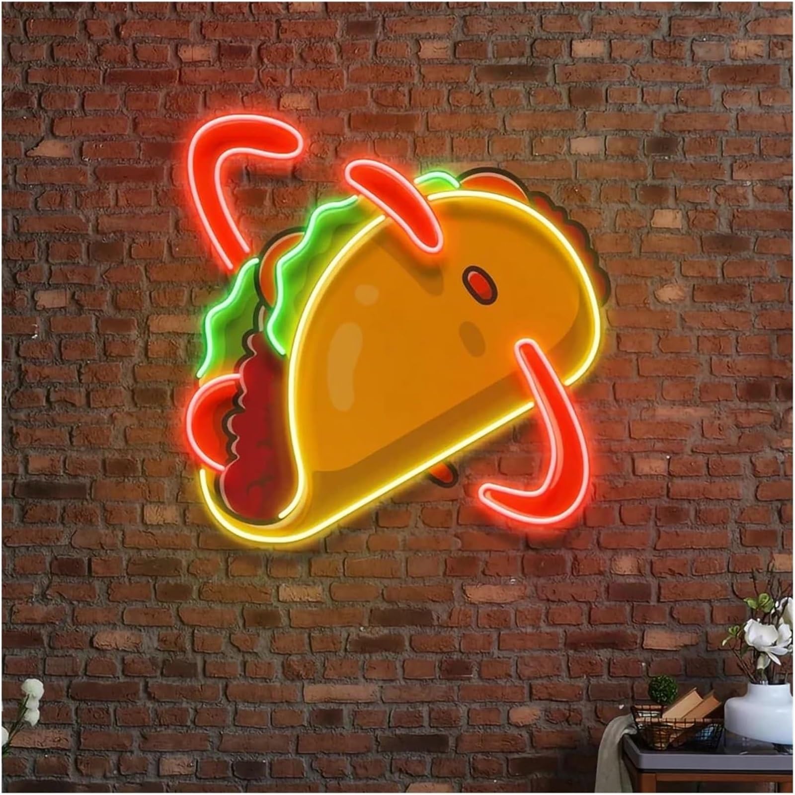 Luci al neon Lampada al neon con scritta "Taco" dall'atmosfera rilassante, alimentata da stampa UV, adatta alle luci(65cmx65cm)