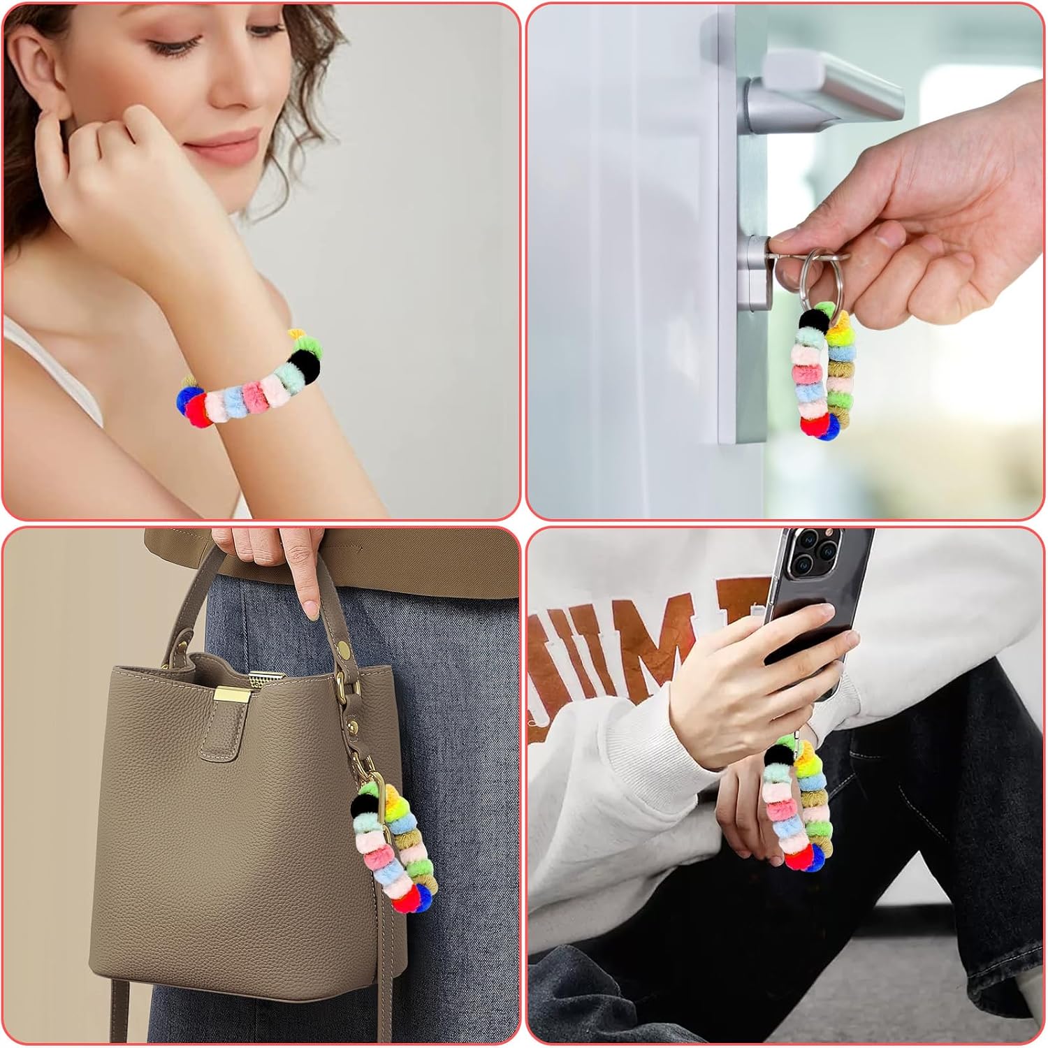 50PCS Fluffy Faux Fur Pom Poms Beads, Soft Fuzzy Spacers Beads, Multicolor Large Hole Craft Bead for Pens Bracelets Jewelry Making Bag Keychains DIY Crafts Projects Gifts Accessories - Image 6