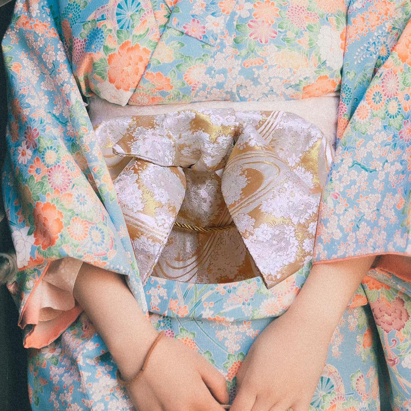 Cinturón Obi Japonés para Mujer con Lazo Preatado Y Kimono, Patrón Floral Simple