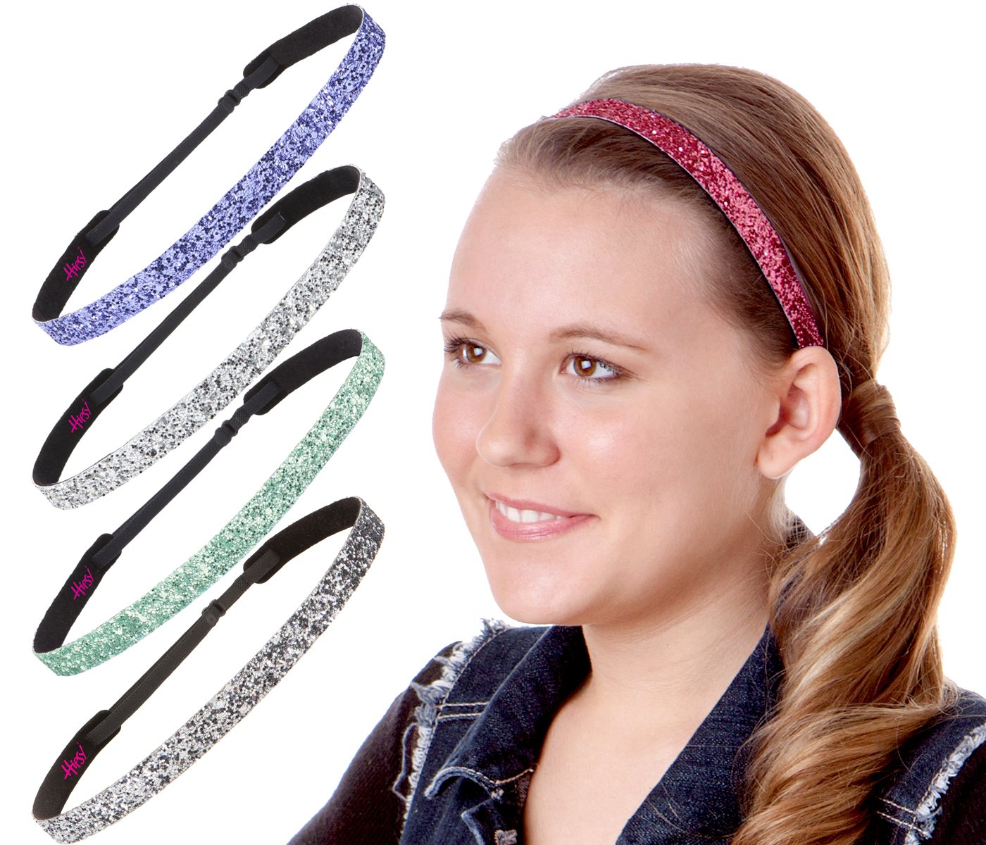 Hipsy Women's Headband Adjustable Glitter 5pk Purple