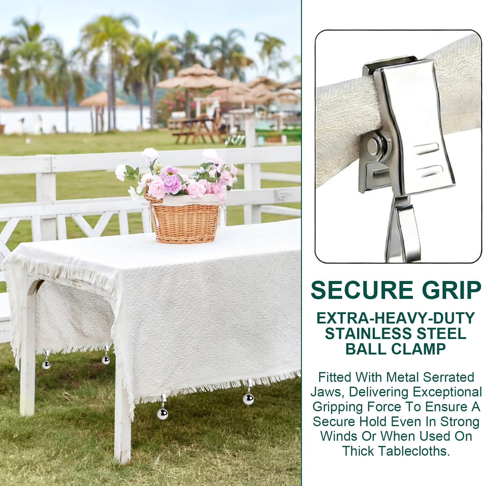 nplaseta Tischdeckenbeschwerer 8 Stück Stabile Tischdecken Gewichte, Extra Schwere Rostfreie Edelstahlkugeln mit Clips Gewichte für Vorhänge, Tischdeckengewichte für Outdoor Tischdecken Vorhänge - 5