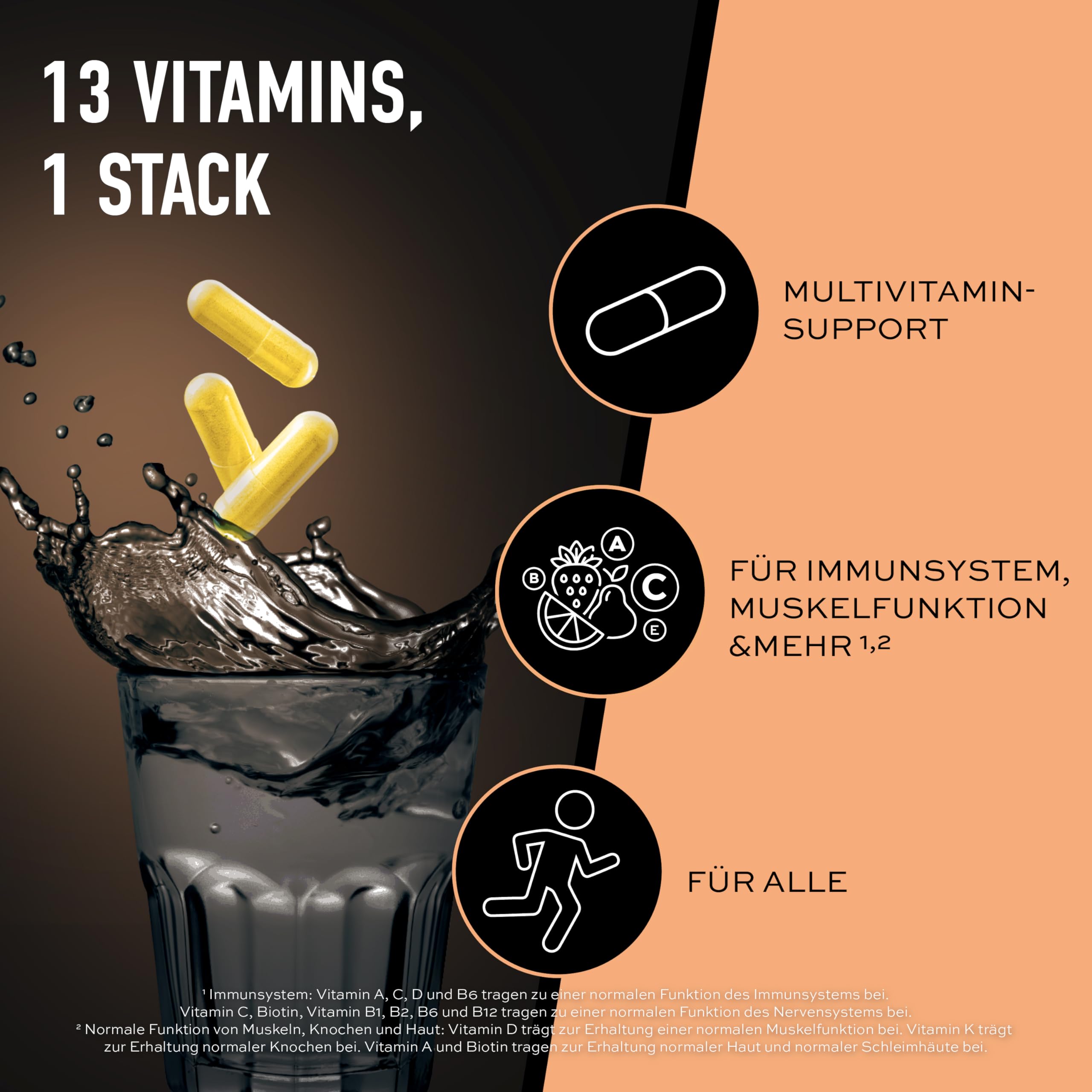 ESN Vitamin Stack, Multivitamin Kapseln, 2 x 120 Stück, Hochdosiert, 13 Wertvolle Vitamine in einer Kapsel, nur 1 Kapsel täglich, Made in Germany