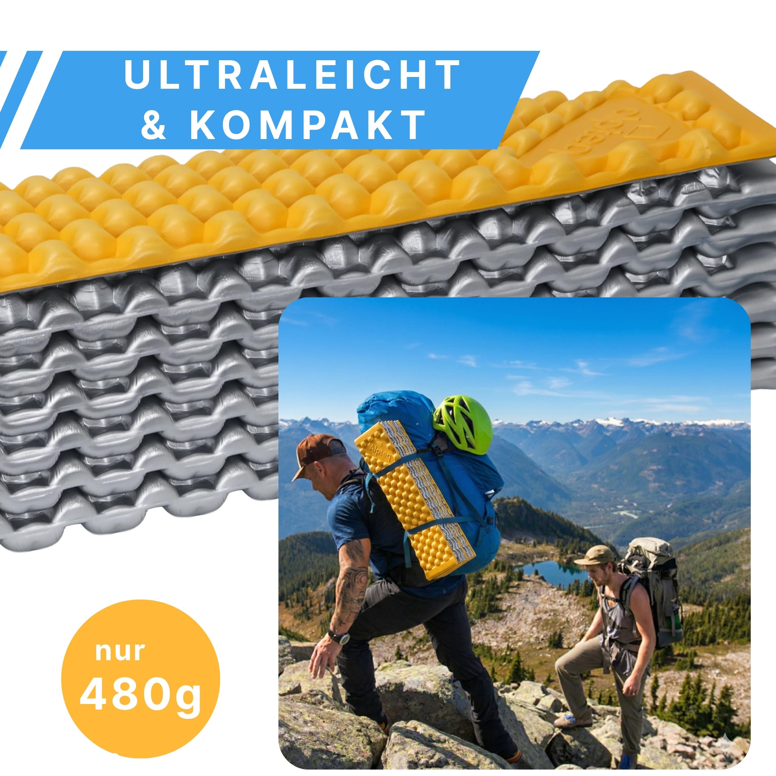 SchlafPlatz Materassino pieghevole – Materasso termico IXPE & materassino per campeggio & escursioni, ultraleggero, impermeabile, isolante, materasso in schiuma per esterni