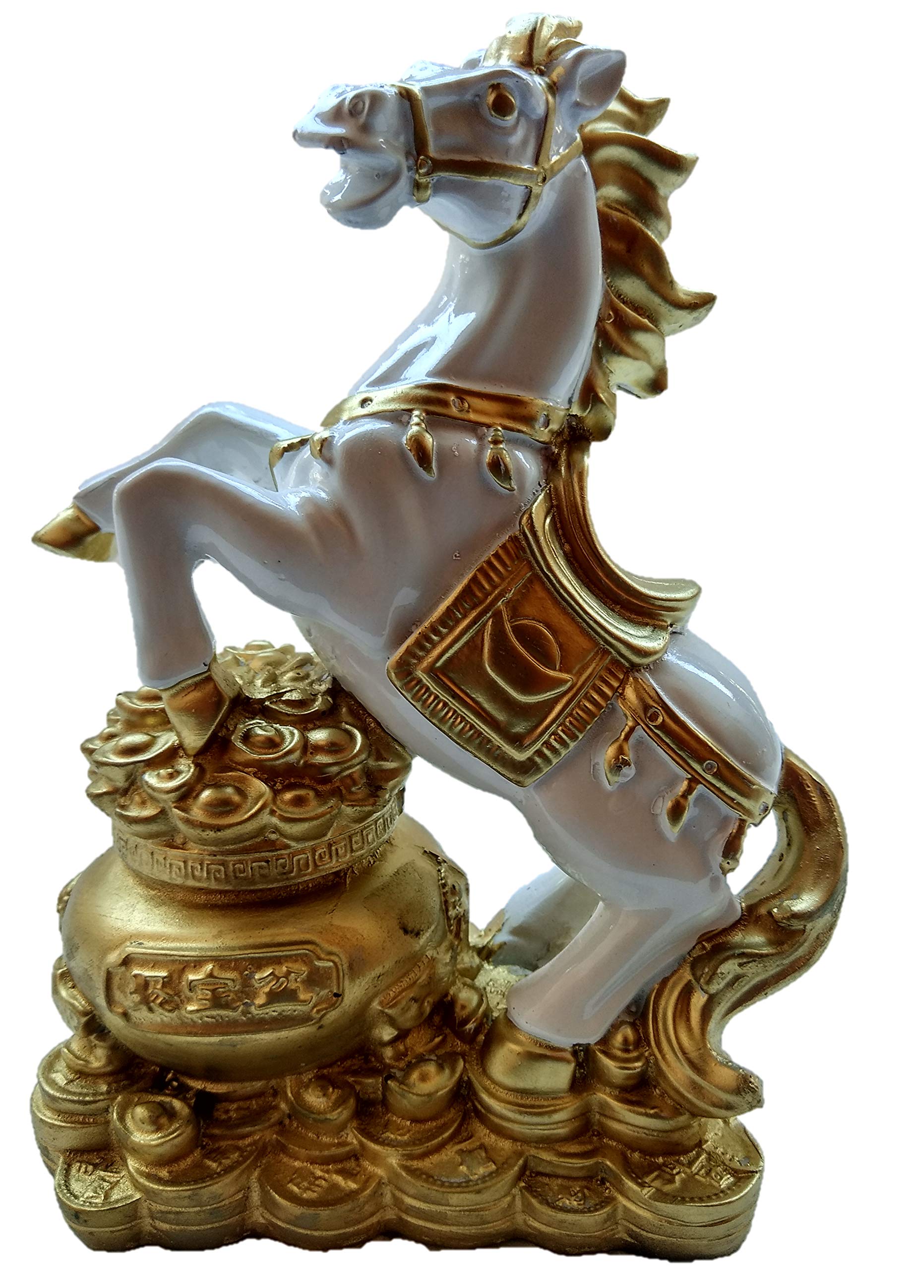 Global GrabbersPolyresin Fengshui Vastu Galloping Horse Showpiece Statue for Home Decor Decoration and Gift Gifting Items-BLK_GOL-HR1