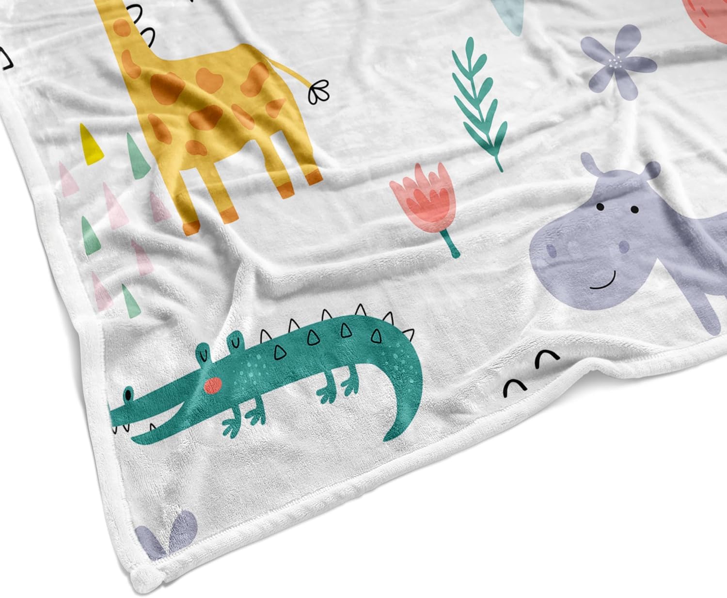 Animal Throw Blankets for Kids, Boho Tropical Animals Throw Blankets, Soft, Flannel, Warm, Nursery Giraffe Crocodile Hippo Zebra Monkey Cartoon Fleece Throw Blanket for Couch Sofa Decor 50X60 Inch