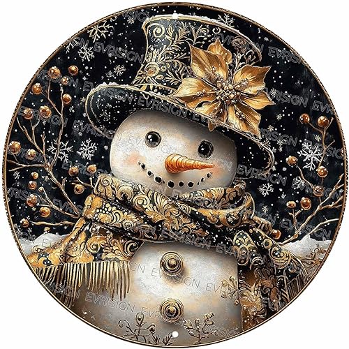 Cartel de hojalata redondo de muñeco de nieve vintage para invierno, Navidad, retro, nostálgico, de bienvenida, póster de metal, divertido arte de