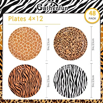 Jungle Zoo Animal Print Party Supplies, Disposable Jungle Safari Animal Print Paper Plates and Napkins for Birthday Party, Baby Shower and Jungle Safari Themed Party, Serve 48