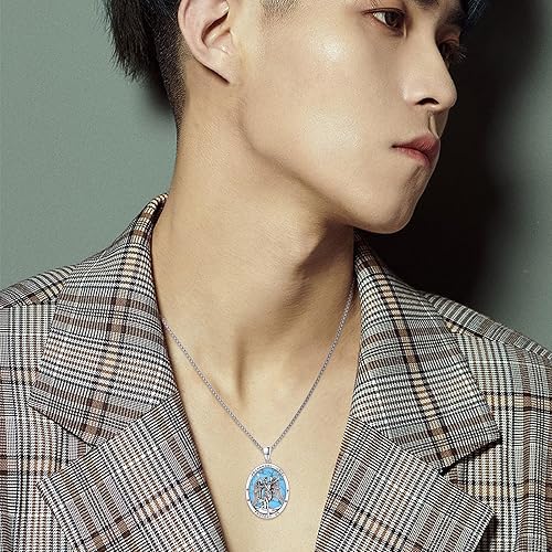 Vista 308 de Collar con colgante de plata de ley 925 con medalla de San Patrón, joyería religiosa para hombres y mujeres, con cadena de acero inoxidable 316L