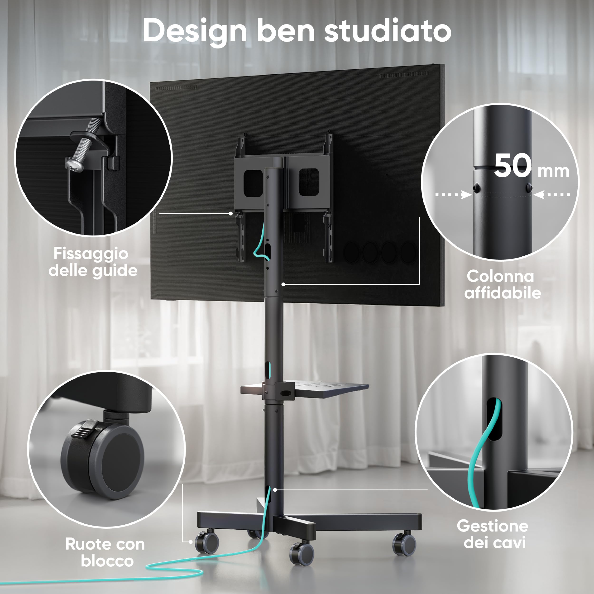 ONKRON Porta TV da Terra Mobile 23"-60" Supporto TV Pavimento VESA 100x100-400x400 45 kg Nero