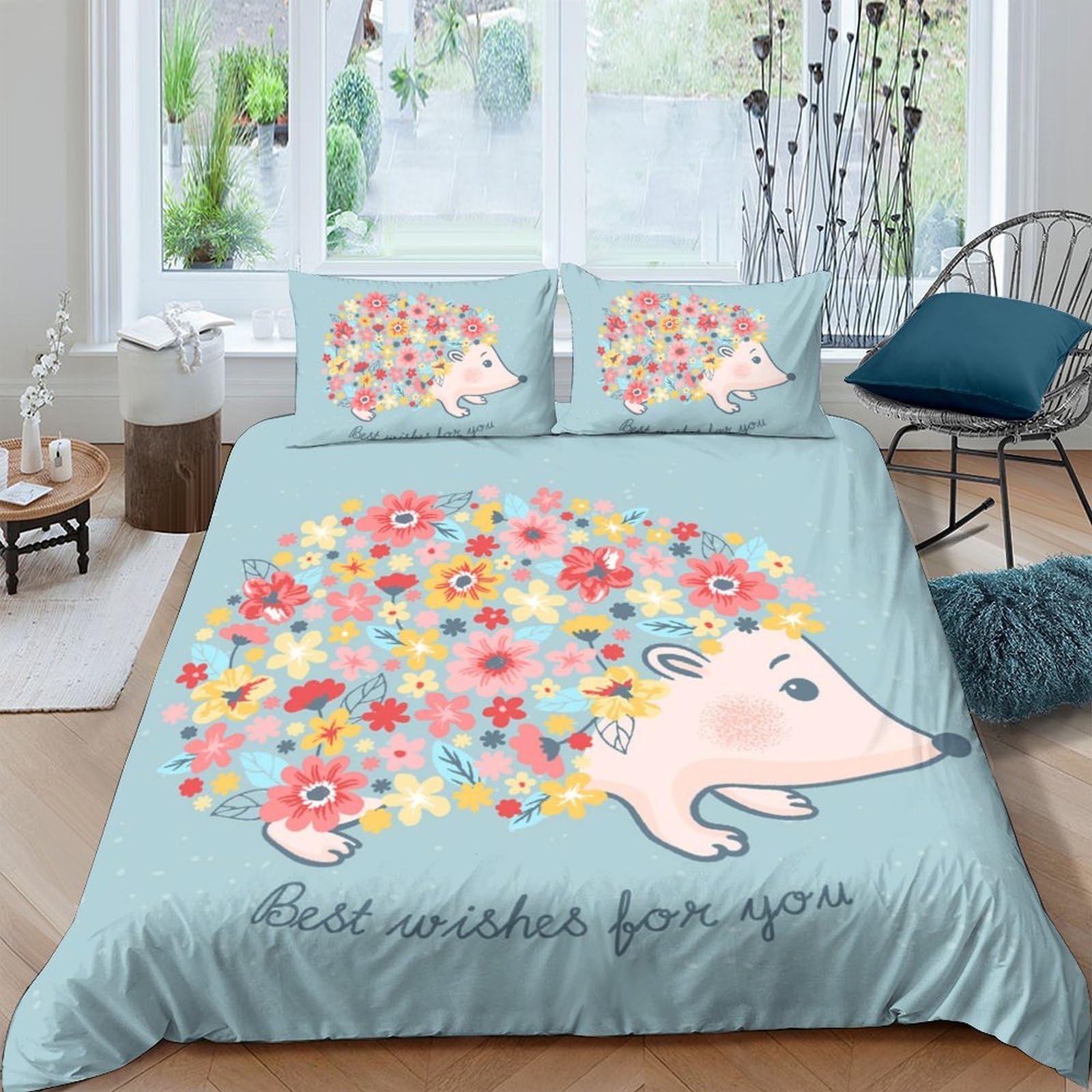 Ctjqhvkz Style-3 3D Printed Floral Hedgehog Fitted Sheet Microfiber Anti-Slip Breathable Bed Cover For Bedroom Guest Room Decor Single（135X200cm）