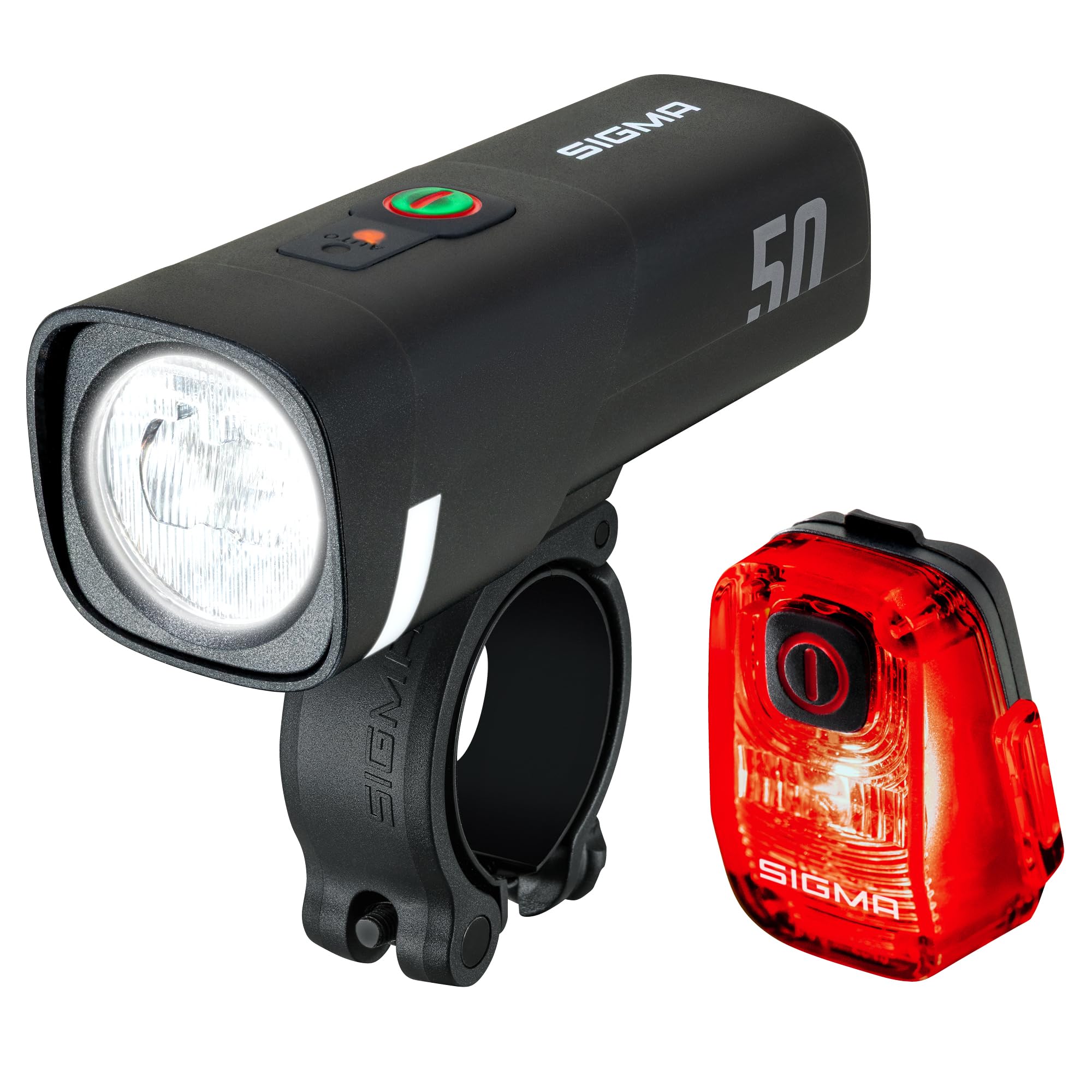 SIGMA LED Fahrradlicht Set Aura 50/ Hiro 10 | StVZO zugelassenes, akkubetriebenes Vorderlicht und Rücklicht | wetterfestes, wiederaufladbares Beleuchtungsset mit USB-C