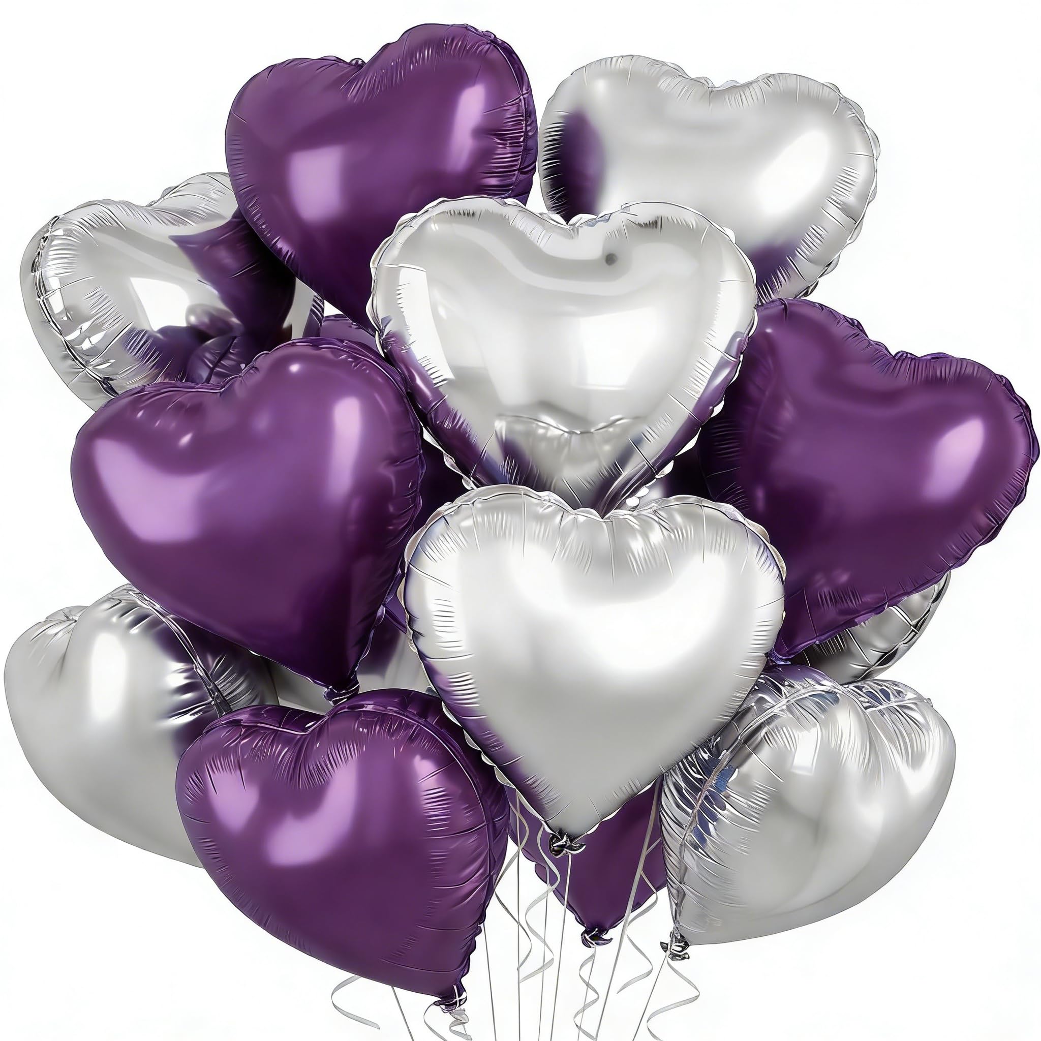 Heart Foil Balloon, 18 Inch Heart Balloons, Silver Purple, Helium Balloon Hearts, Heart Balloons Wedding, Heart Balloon Helium Heart Shape Foil Balloon for Birthday, Valentine's Day, Engagement