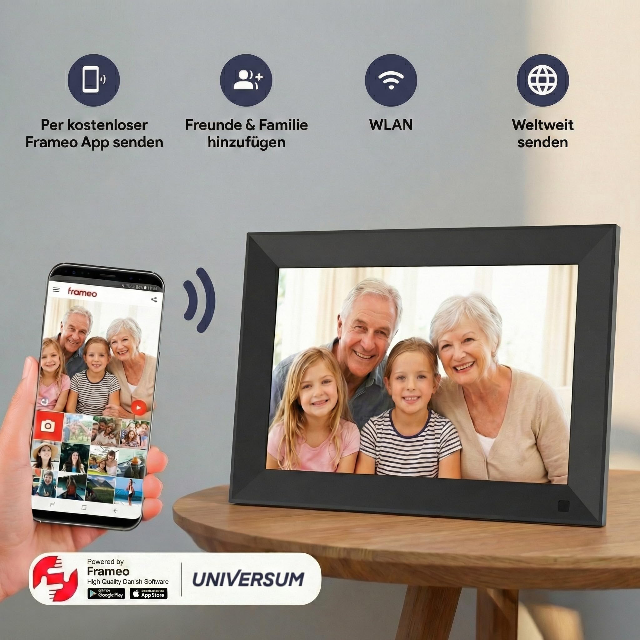 Universum DBR 400 - Digitaler Bilderrahmen 10,1 Zoll (25,7cm), schwarz | WLAN, Frameo App, IPS Touchscreen, 32GB Speicher, Für Fotos & Videos