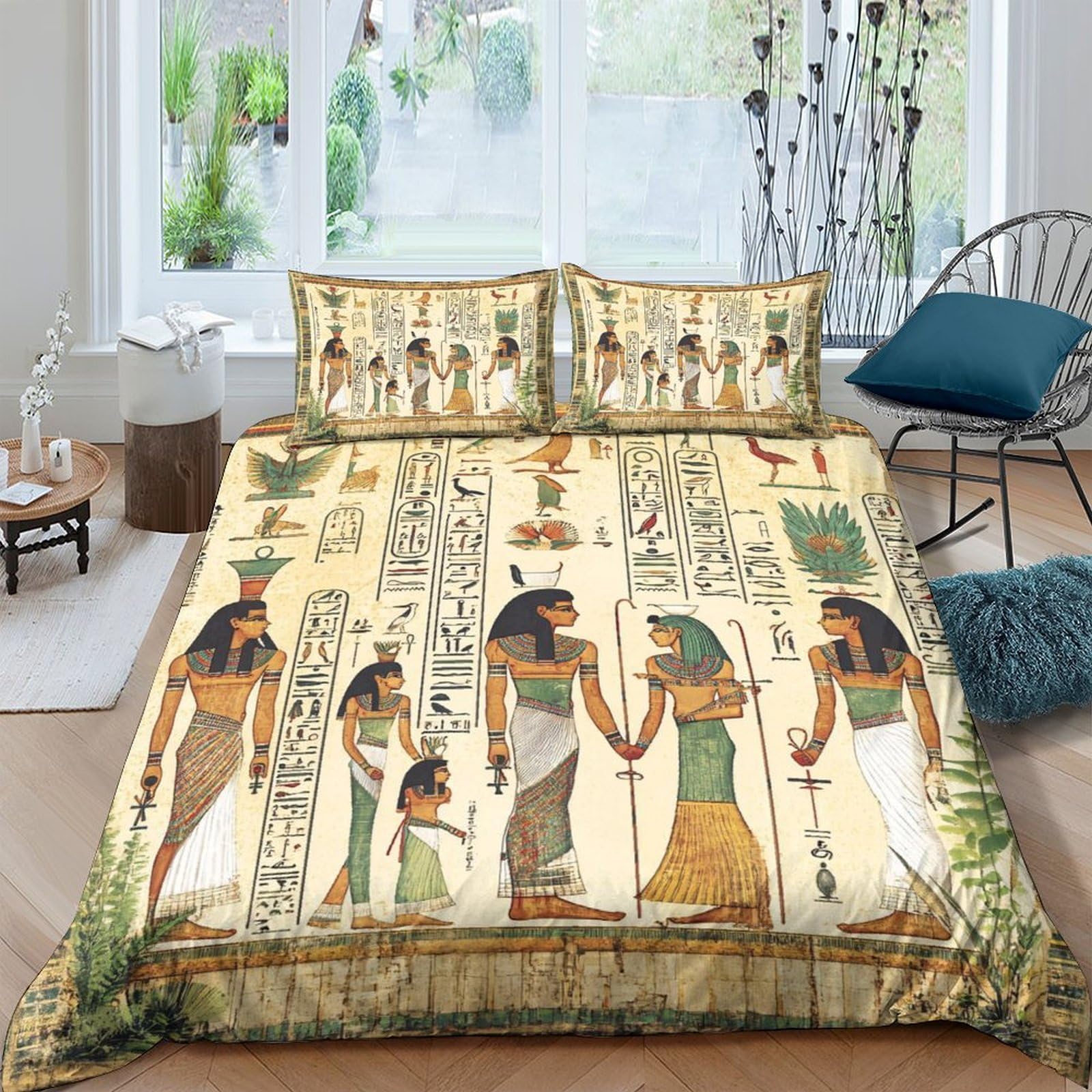 Ctjqhvkz Style-10 3D Printed Egyptian Hieroglyphs Fitted Sheet Microfiber Soft Breathable Ancient Pharaohs Bed Cover Bedroom Decor Single（135X200cm）