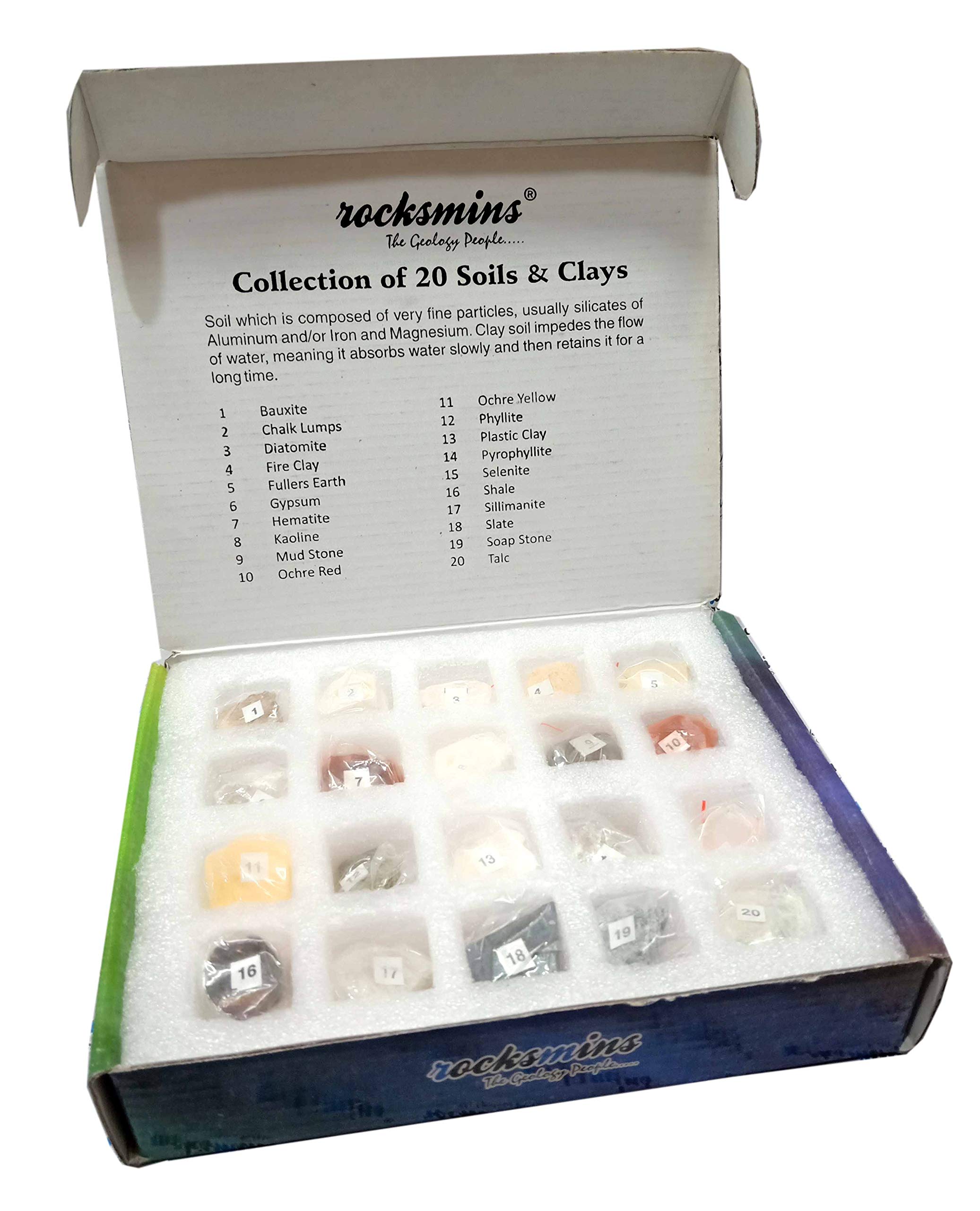 rocksmins So20Pt Soil&Clay Collection (Collection of 20 Soil&Clay Minerals) for Education Rocksmins,Multi-image-3