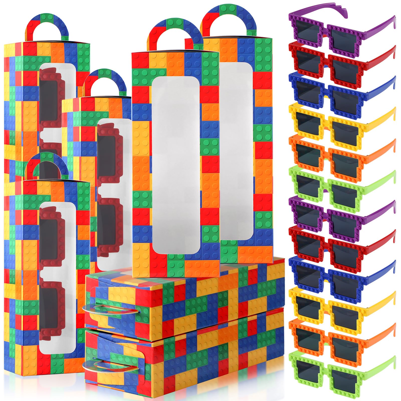 View 1 of 12 Sets Building Block Brick Party Decorations Brick Gift Boxes with Sunglasses Goodie Candy Box with Handle Colorful DIY Block Sunglass for Games Boys Girls Birthday Baby Shower Decor Supplies