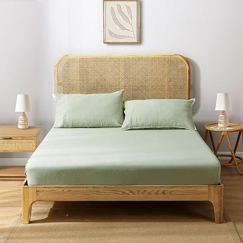 Miniatura 12 de S VICTORY SYMBOL Sábana bajera ajustable 100% de lino orgánico 78"x80" Cubrecolchón 1 Pieza, Bolsillo Profundo de 16 pulgadas, Ropa de Cama de Lino