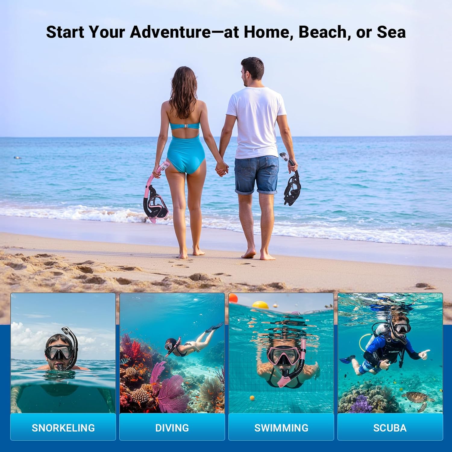 Snorkel Mask Set, Dry-Top Snorkel Set Scuba Diving Mask, 180° Panoramic Wide View, Professional Breathing Freely Snorkeling Gear Kit with Nose Cover for Snorkeling Swimming, Travel - Image 7