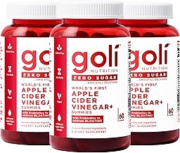 Goli Zero Sugar Apple Cider Vinegar Gummies, 60 Count Each (3 Pack, 180 Total) – ACV with Vitamin B12 & Probiotics, No Sugar Alcohols, Vegan, Keto & Gluten Free