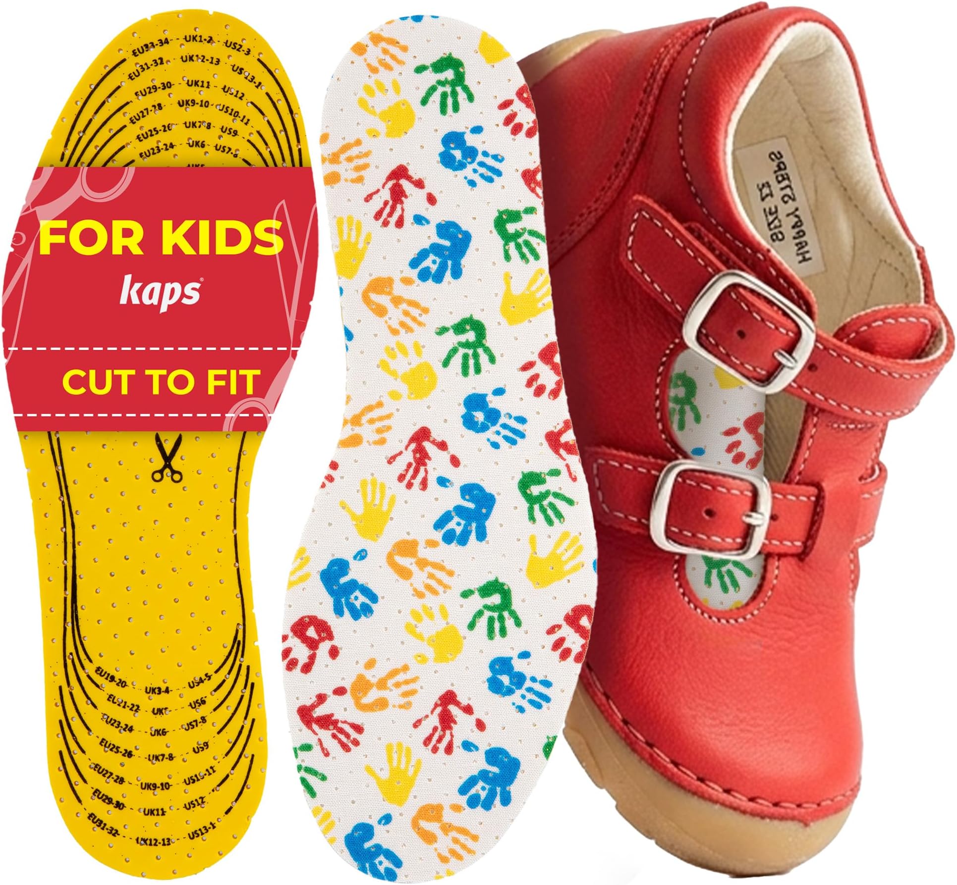 Arieto Cut to Fit Quality Shoe Insoles for Kids, Breathable Prevent Blisters Calluses and Smell Fresh, Cut to fit / cut to size, Multicolour