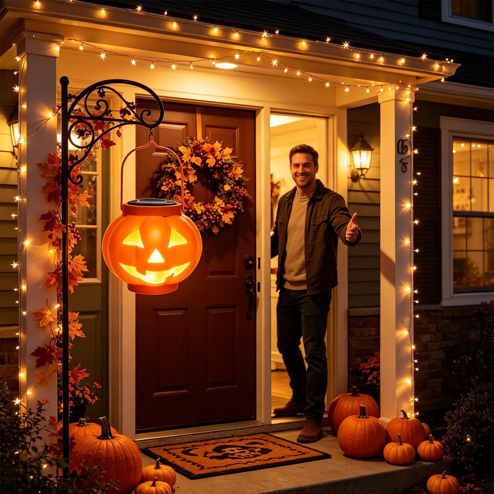 Lanterna Solare A Forma Di Di Halloween Lampada Spettrale Impermeabile | Lanterna Solare da Esterno per Autunno Ringraziamento Giardino Cortile Sentiero Prato Albero