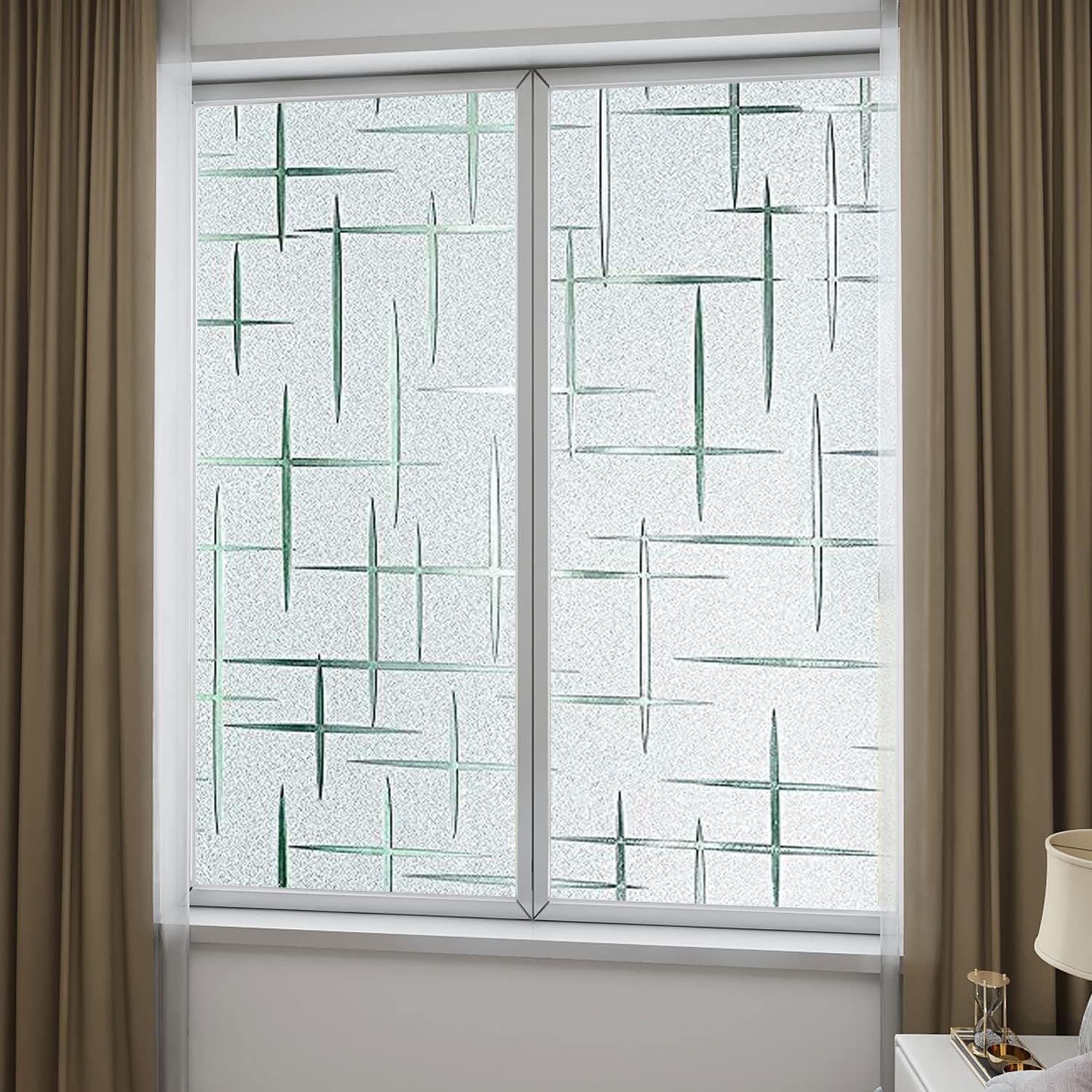 SUNBIRD Stained Glass Privacy Film Frosted Window Film Sun Blocking Window Tinting Film for Home, Clings Removable Frosting Bathroom Door (24" x 60" Inch, 3D Star) — Amazon image 2