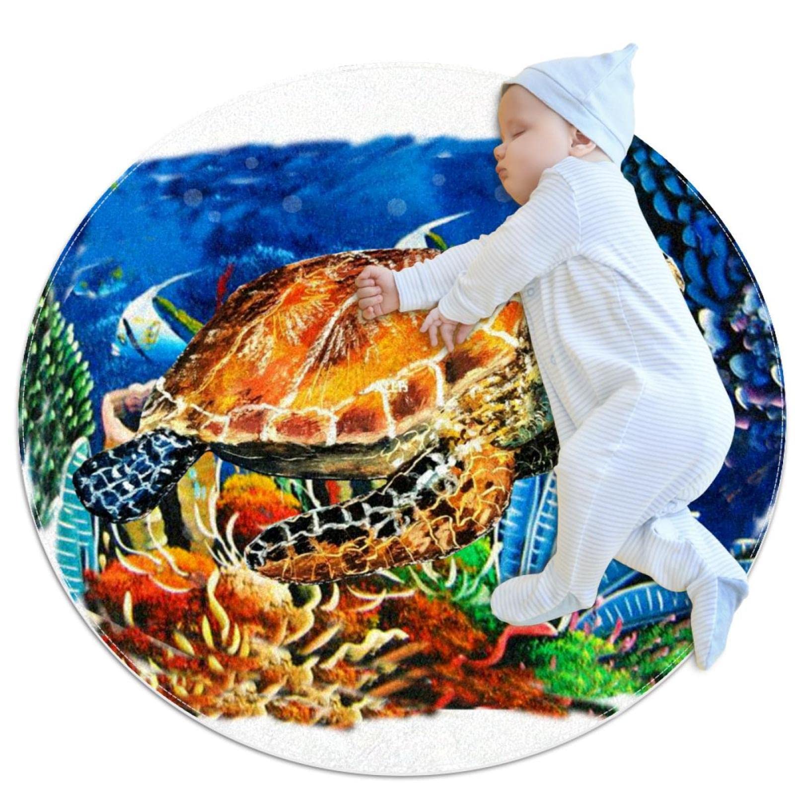 Tapis de salle de bain tortue de mer effet peinture artistique rond 100 cm de qualité