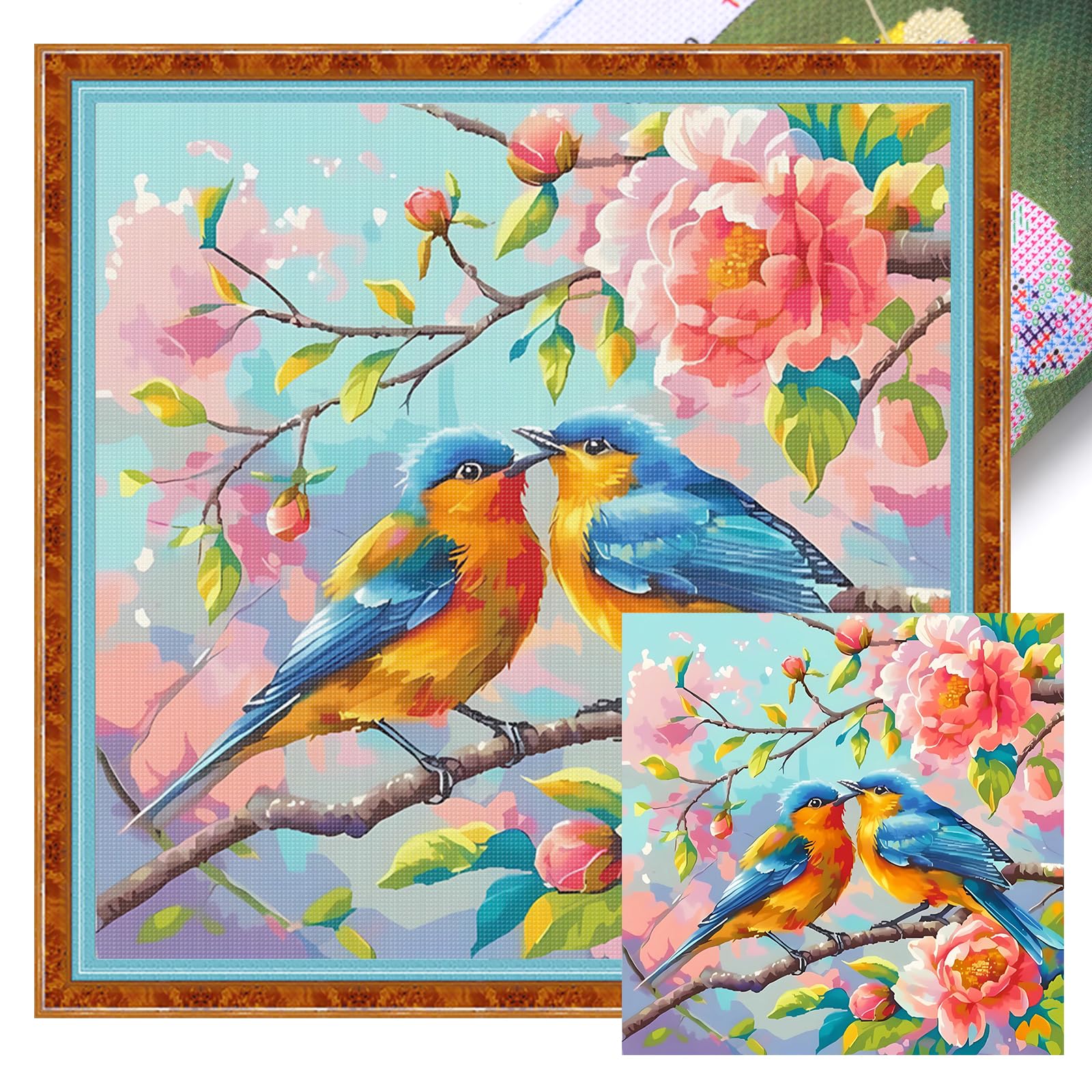 Poetrydraw Birds On The Branches Full 11Ct Diy Stamped Needlework Embroidery Kit 40X40cm Embroidery Needlepoint Starter Kits For Beginners Adults Home Decor