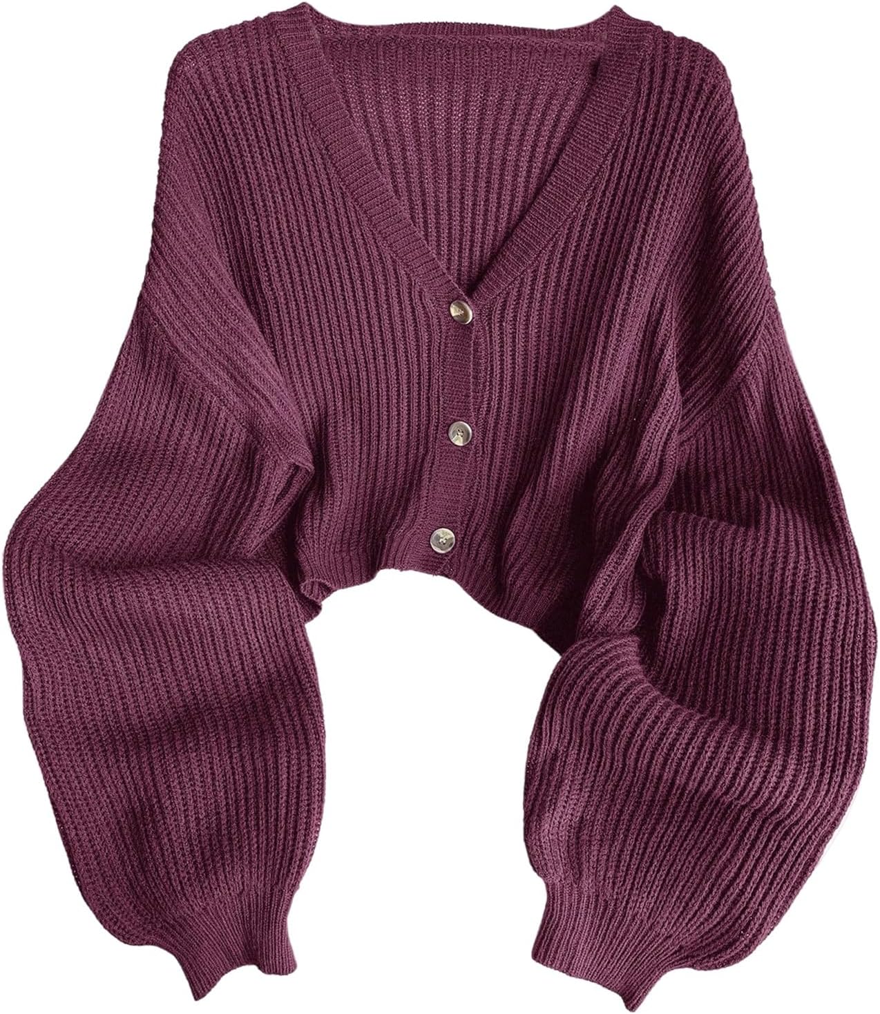 Women's Plus Size Cropped Cardigan Ribbed Knit Button Down V Neck Sweaters Long Sleeve Cardigans Outerwear