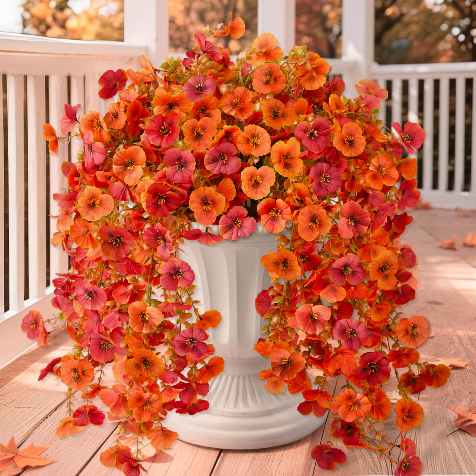 ZFProcess Faux Pansy Mums Orange Autumn Red